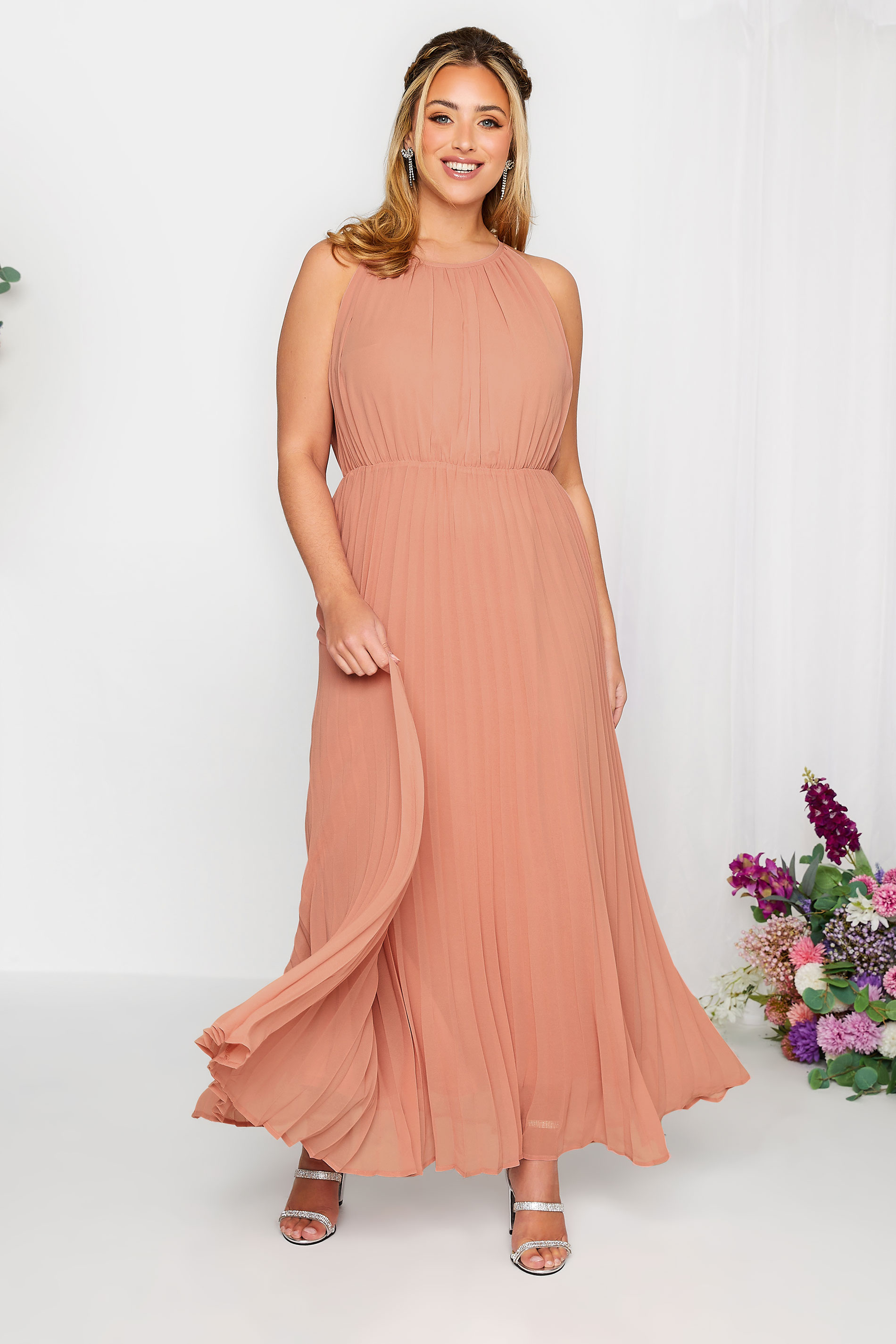 YOURS LONDON Plus Size Pink Pleated Maxi Dress | Yours Clothing 1
