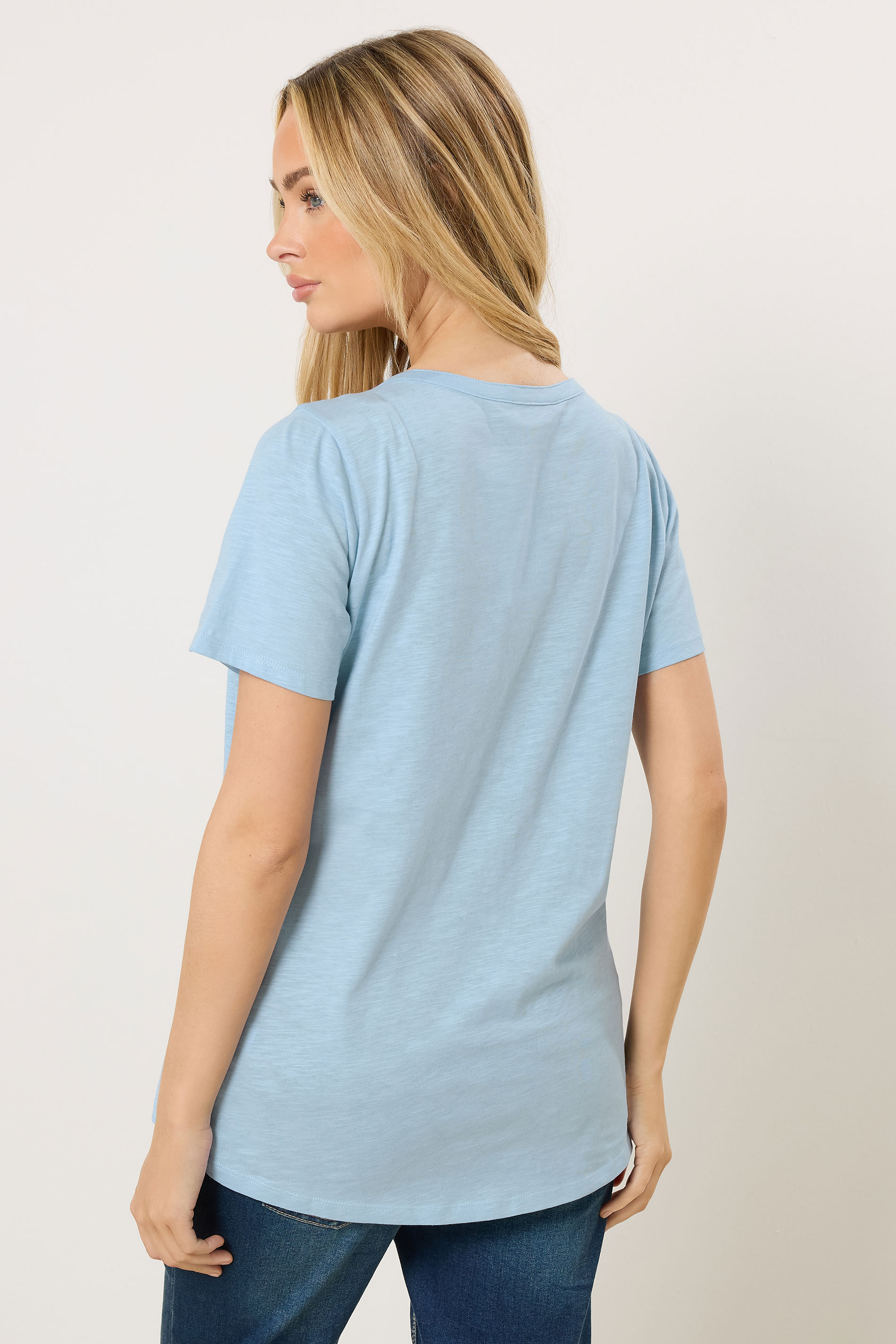 M&Co Blue Cotton Short Sleeve Henley Top | M&Co 2