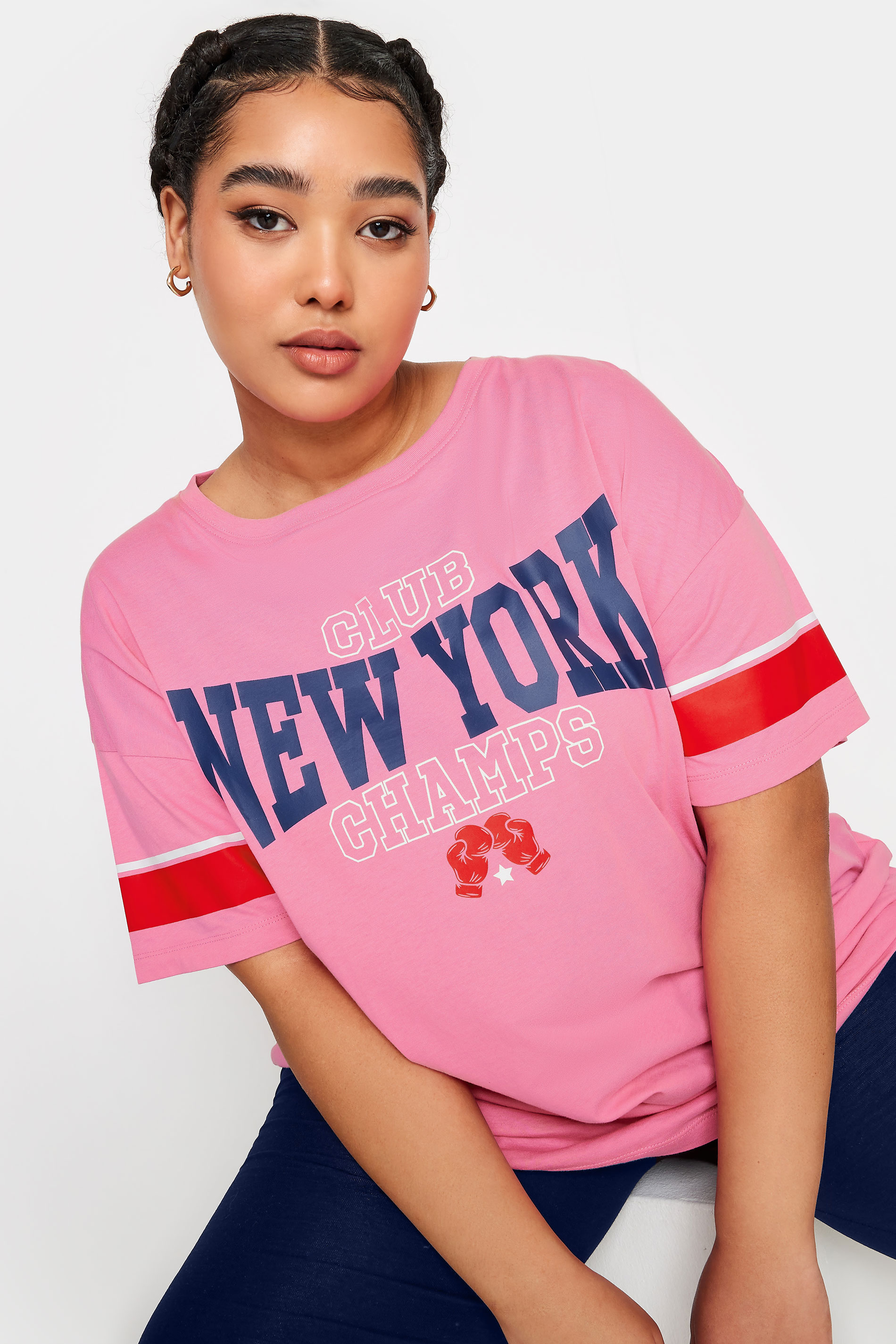 YOURS Plus Size Pink 'New York Champs' Varsity T-Shirt | Yours Clothing 3