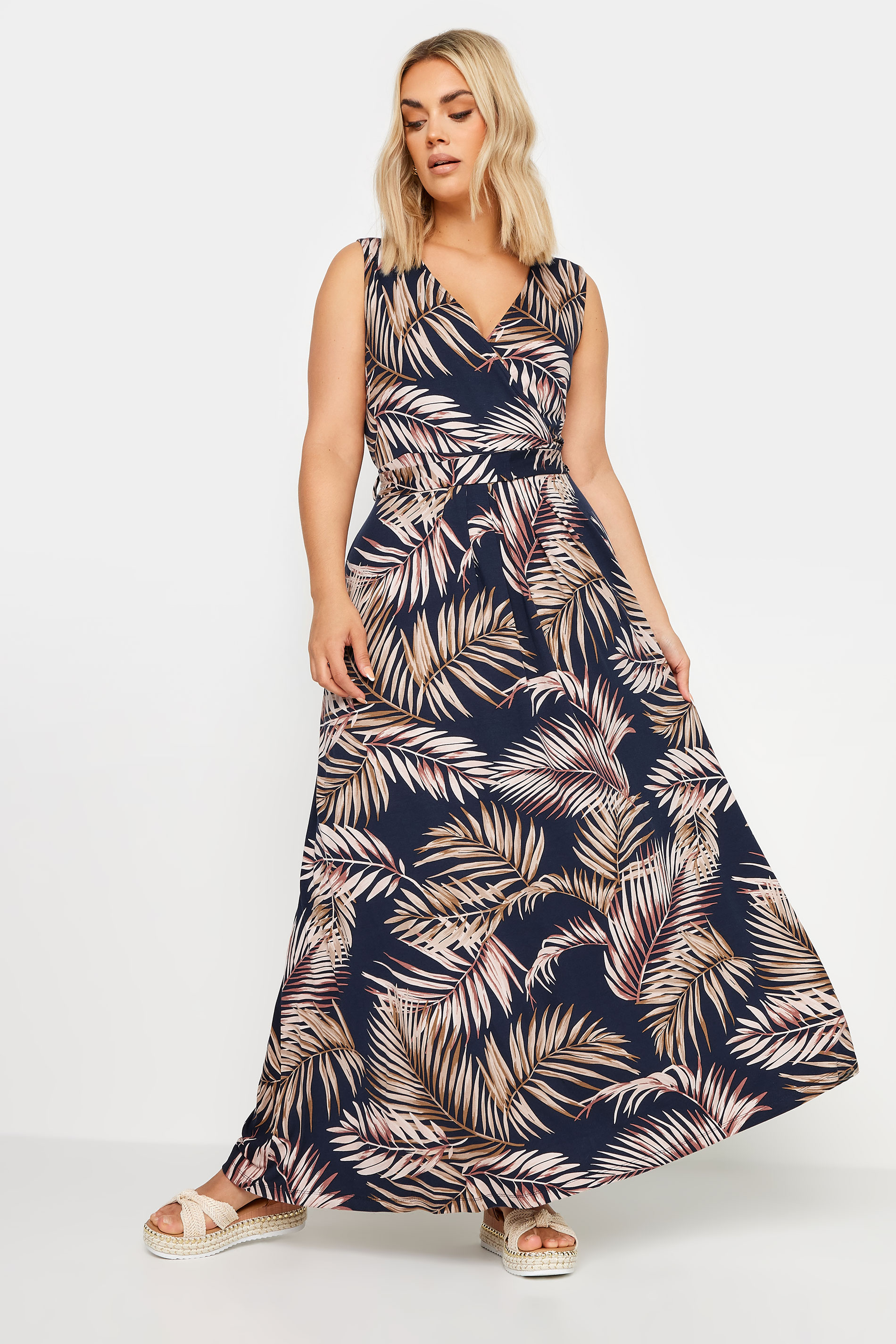 YOURS Plus Size Navy Blue Leaf Print Maxi Wrap Dress | Yours Clothing 2