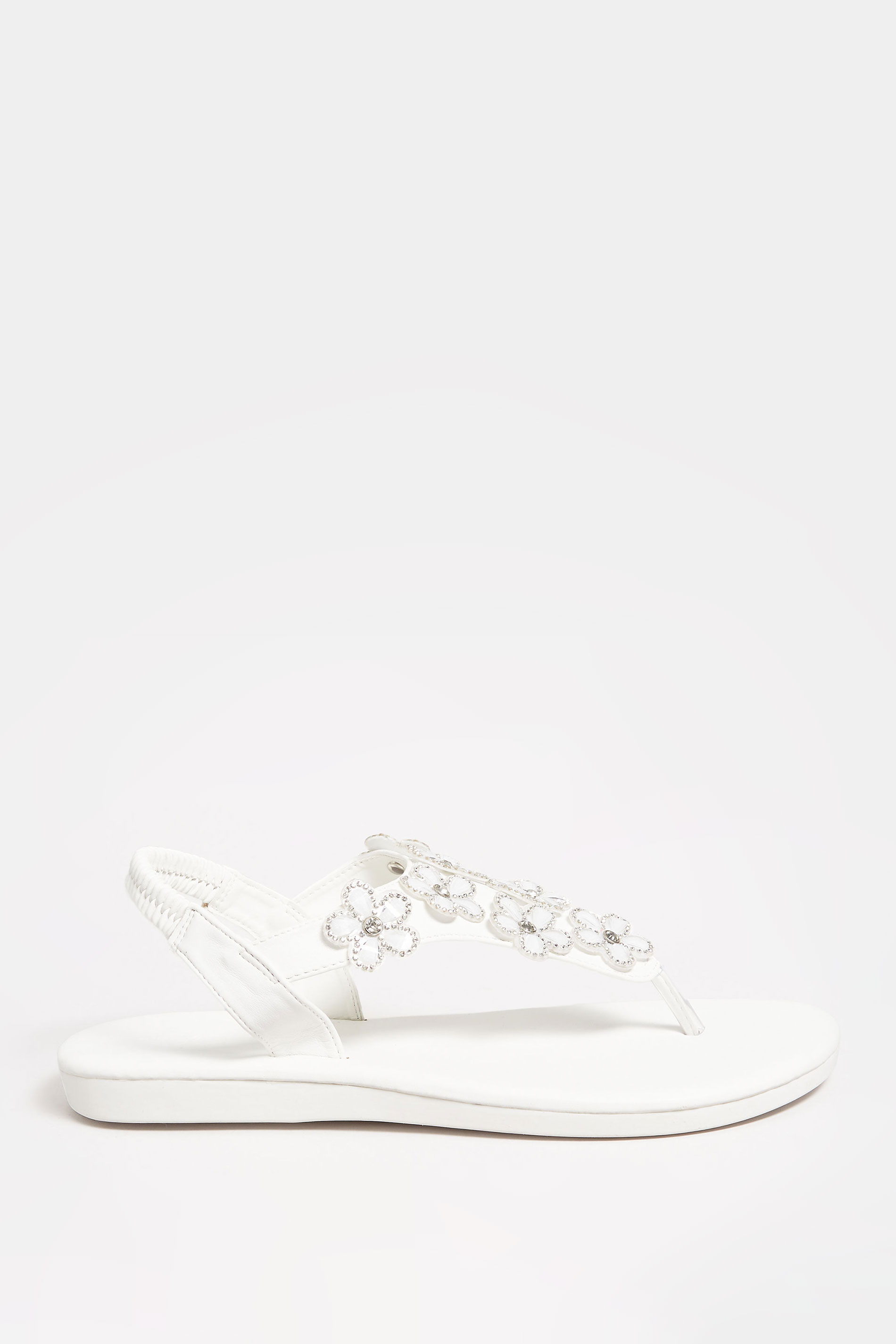 Plus Size White Diamante Flower Sandals In Wide E Fit & Extra Wide EEE Fit