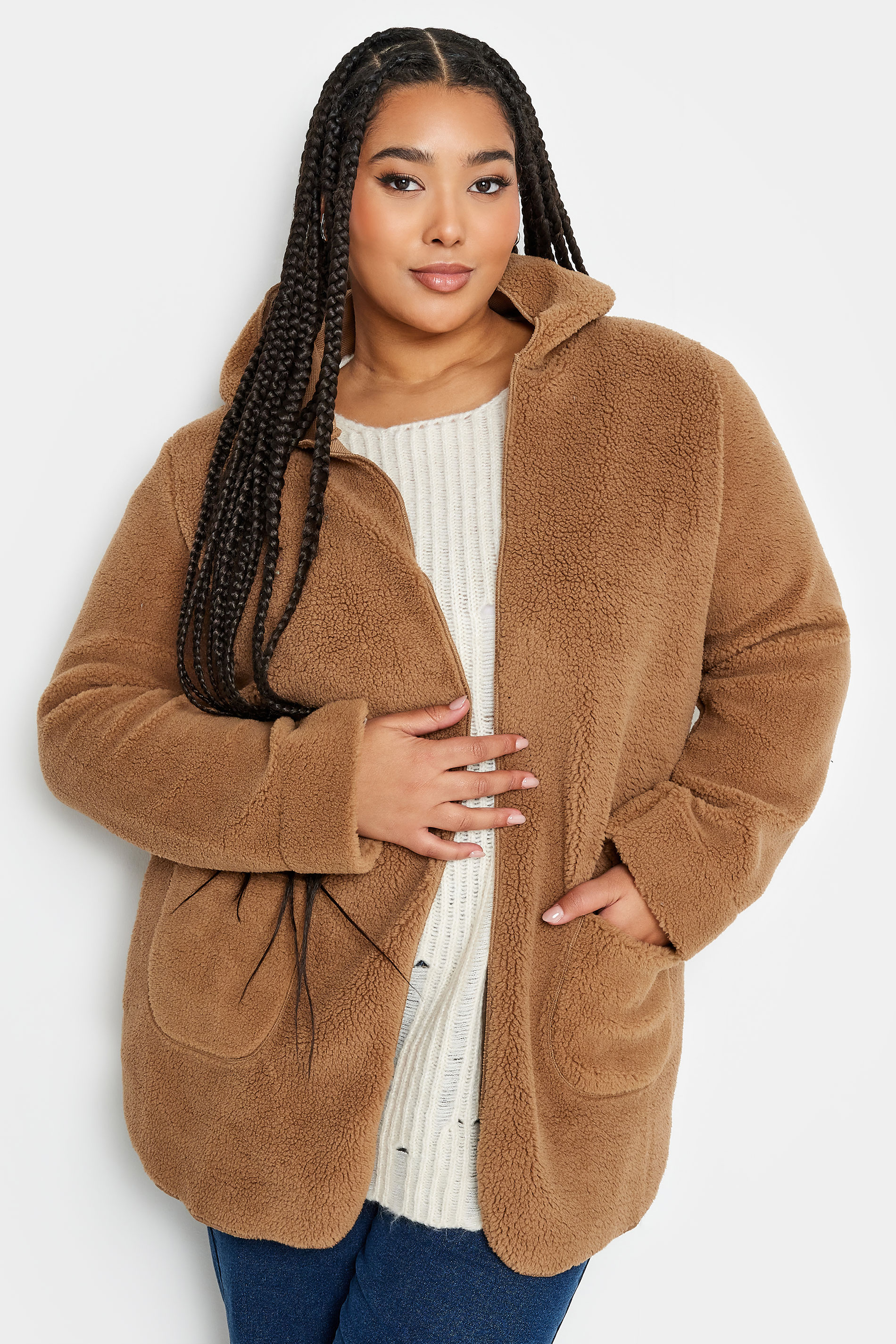 YOURS Plus Size Brown Teddy Hooded Jacket | Yours Clothing 1