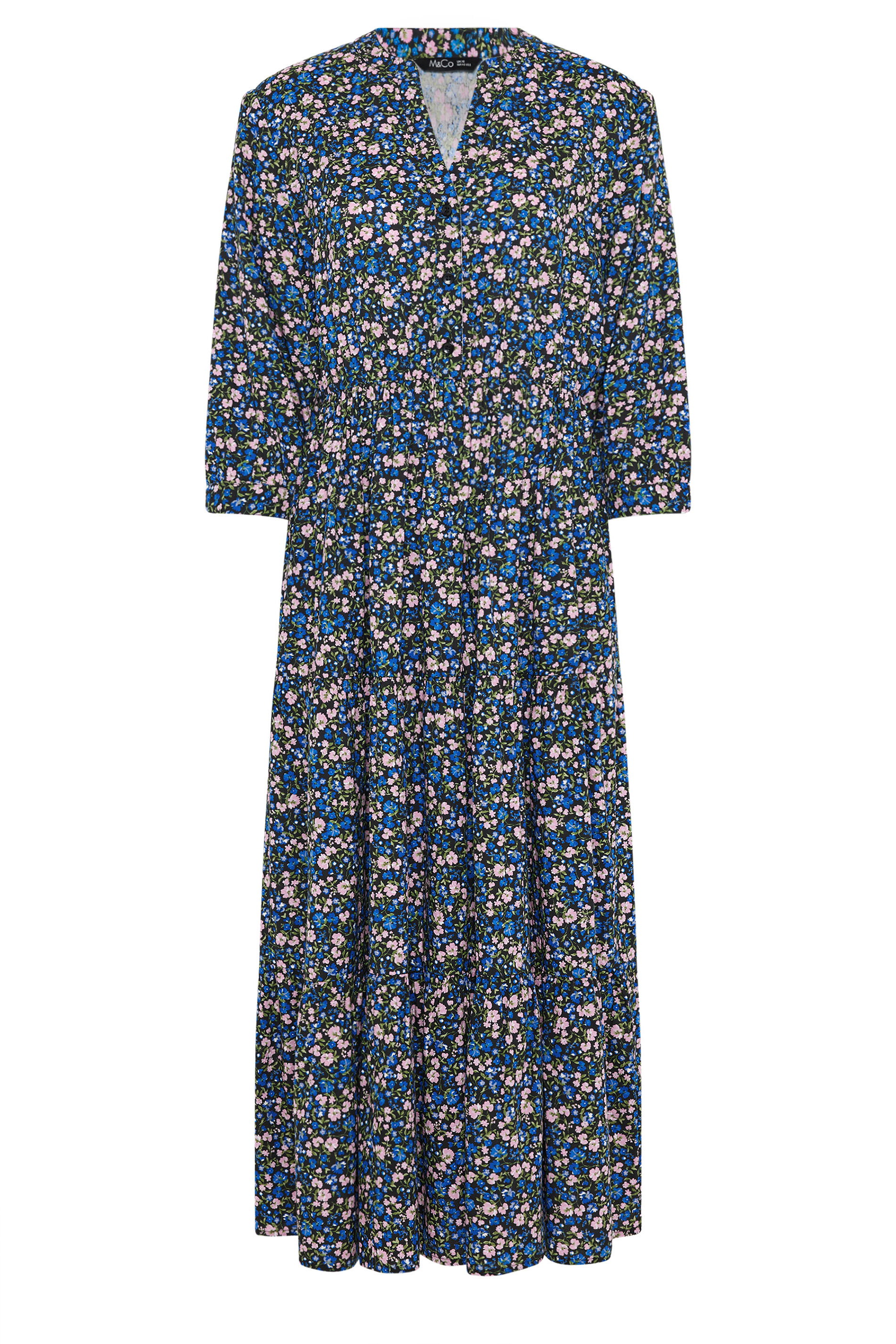 M&Co Petite Women's Blue Ditsy Floral Tiered Maxi Dress | M&Co 6