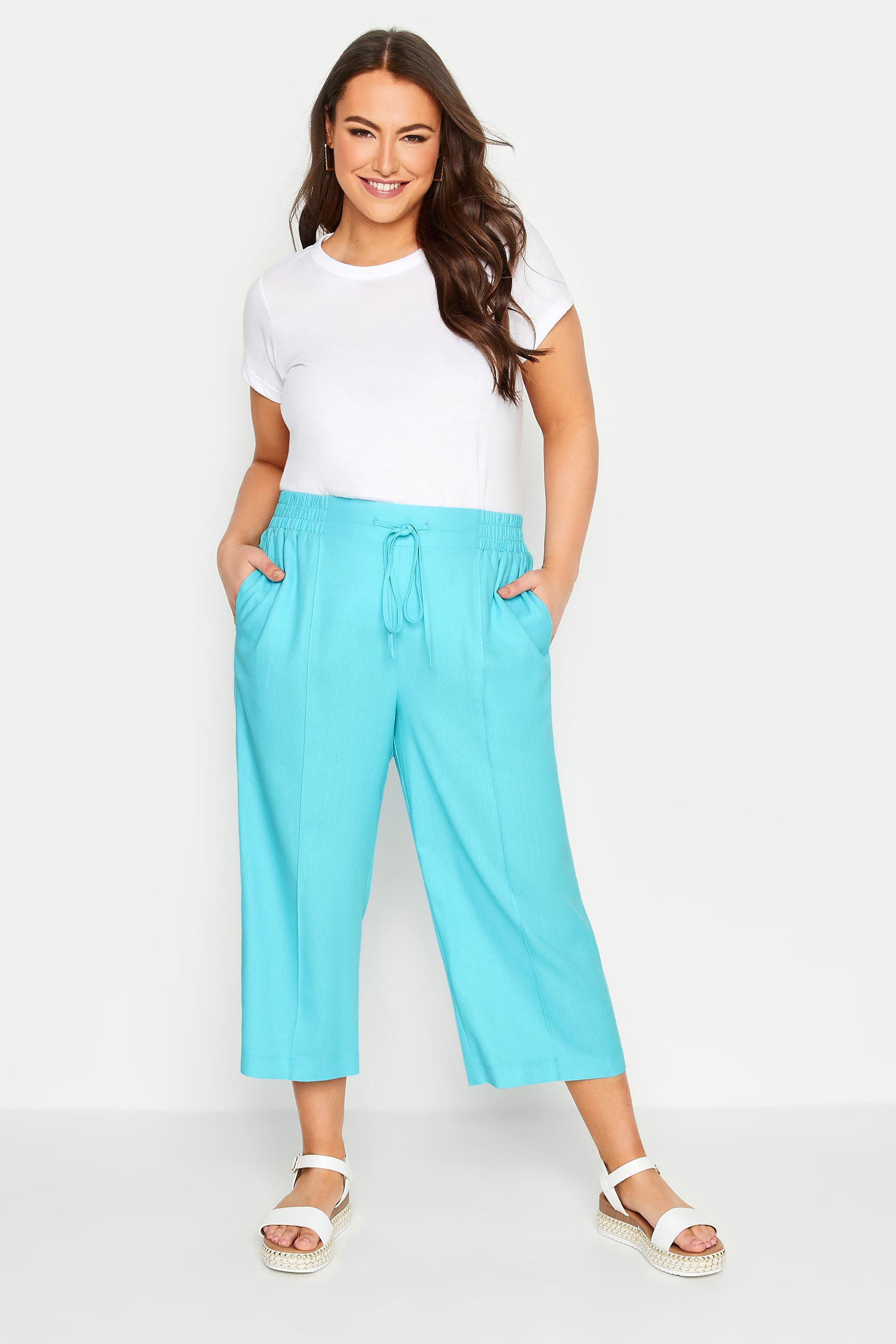 YOURS Plus Size Aqua Blue Linen Look Culottes | Yours Clothing