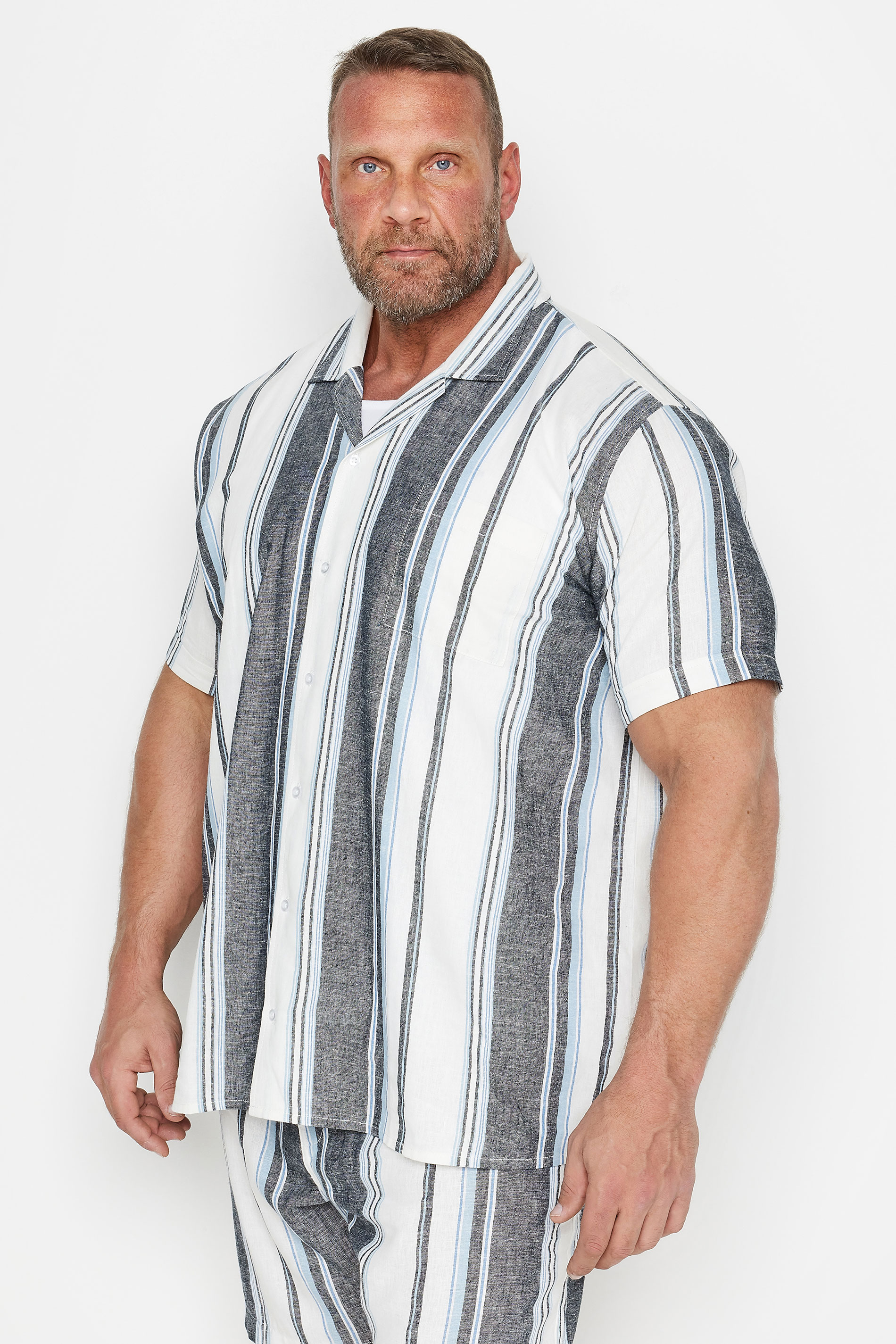 BadRhino Blue Striped Short Sleeve Linen Shirt | BadRhino 2