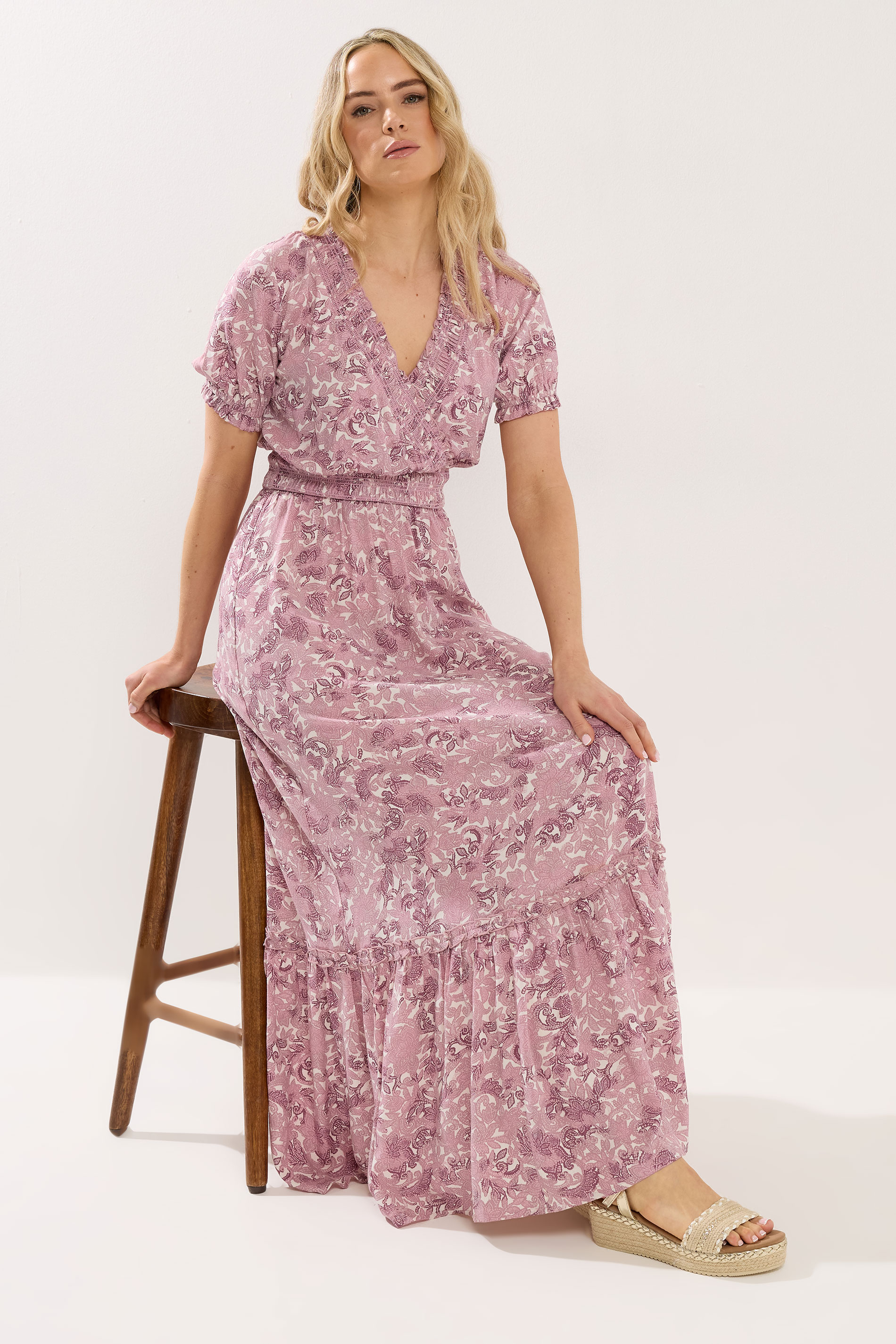 LTS Tall Women's Pink Floral Shirred Maxi Dress | Long Tall Sally 2