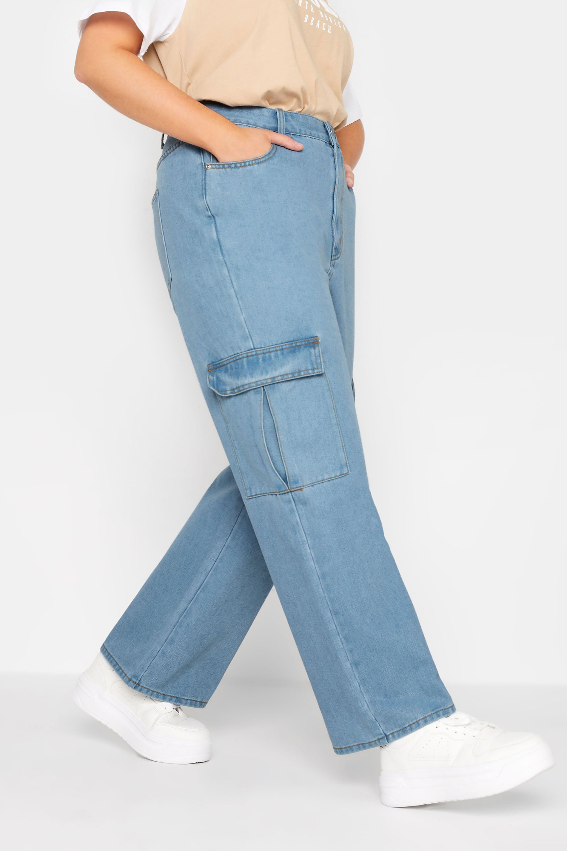 Plus Size Blue Cargo Jeans | Yours Clothing 1