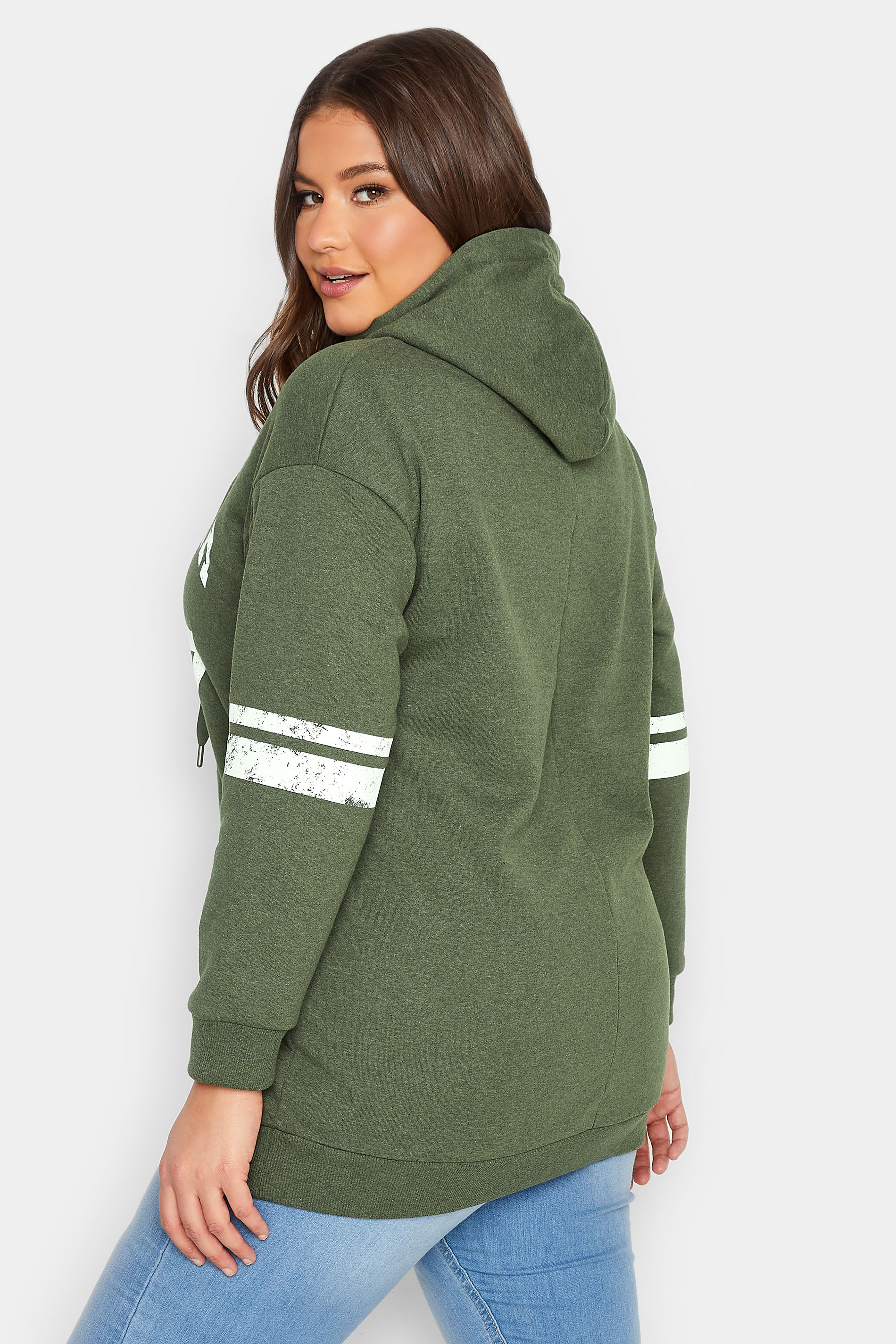 YOURS Plus Size Khaki Green 'California' Varsity Hoodie | Yours Clothing 3