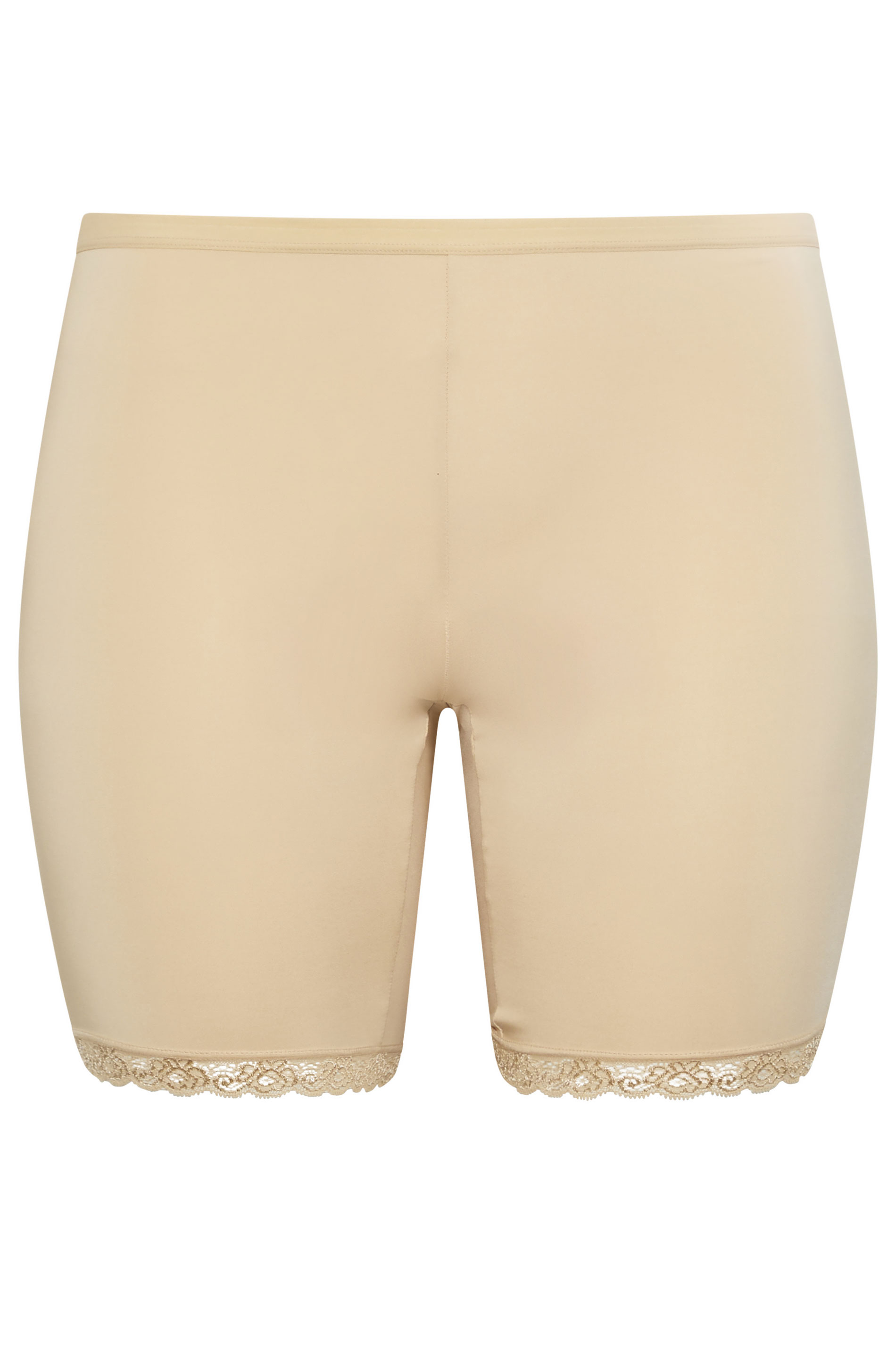 Nude Nude Lace Trim Anti Chafing High Waisted Shorts | Yours Clothing 2