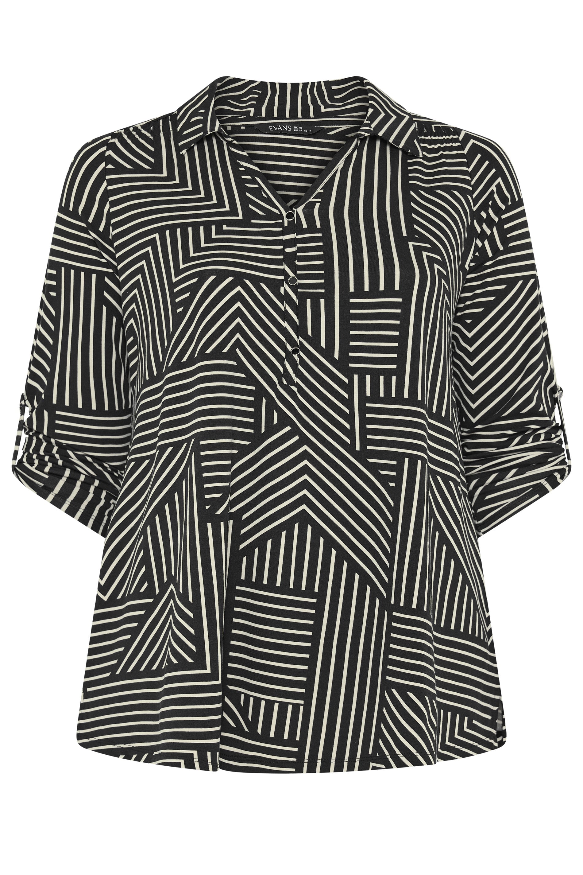 EVANS Plus Size Black Abstract Stipe Blouse | Evans 1