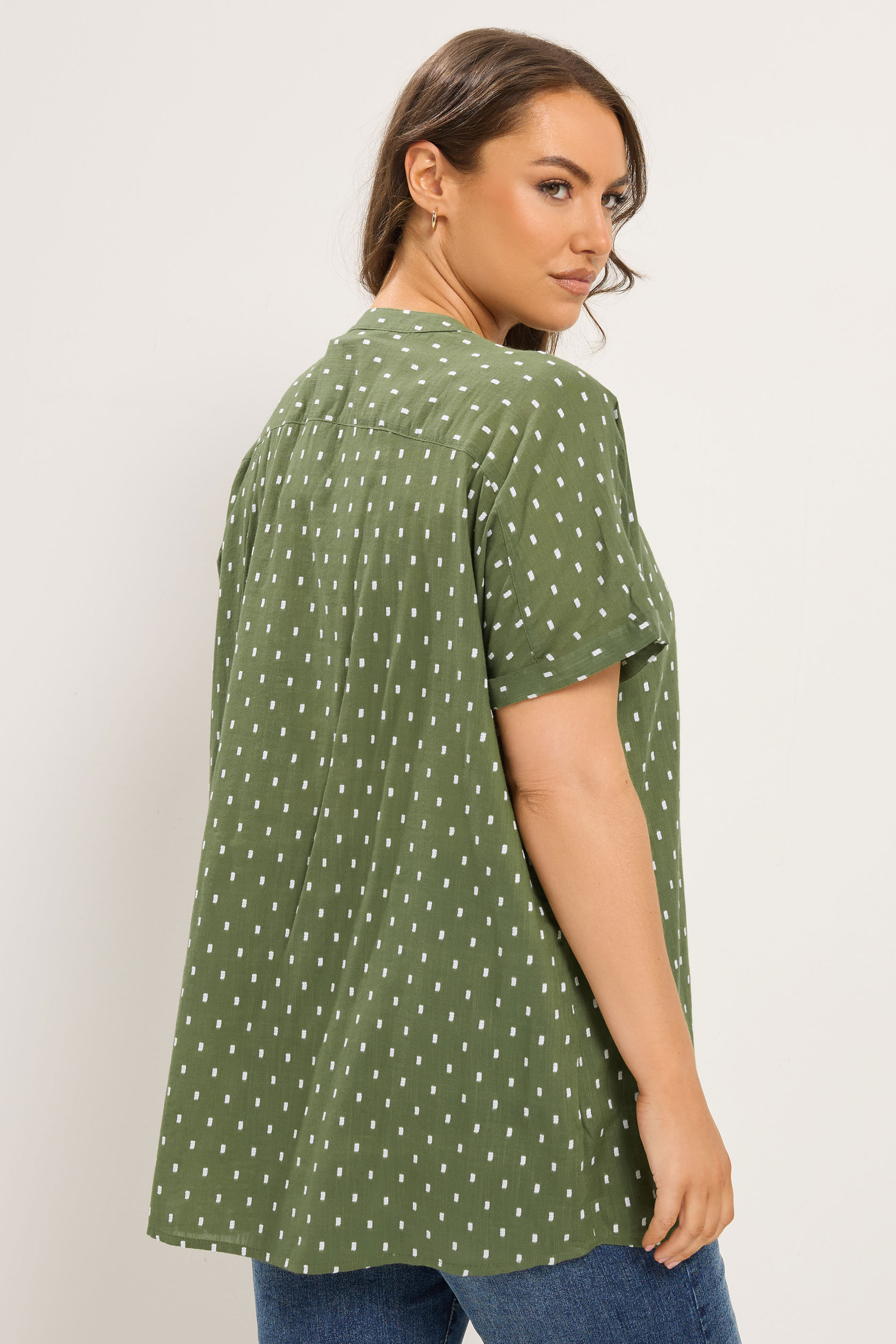 YOURS Curve Green Notch Neck Dobby Blouse | Yours Clothing 2