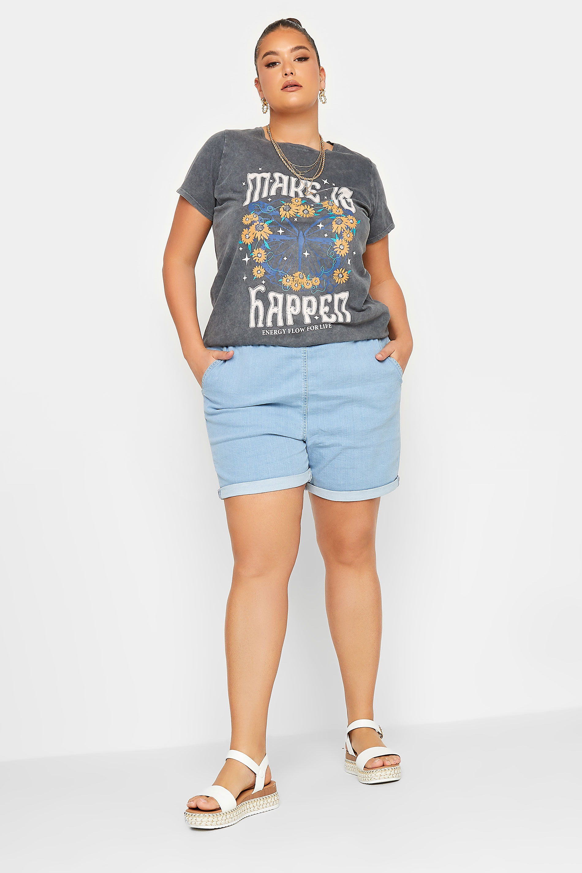 YOURS Curve Charcoal Grey 'Make It Happen' Slogan T-Shirt | Yours Clothing  2