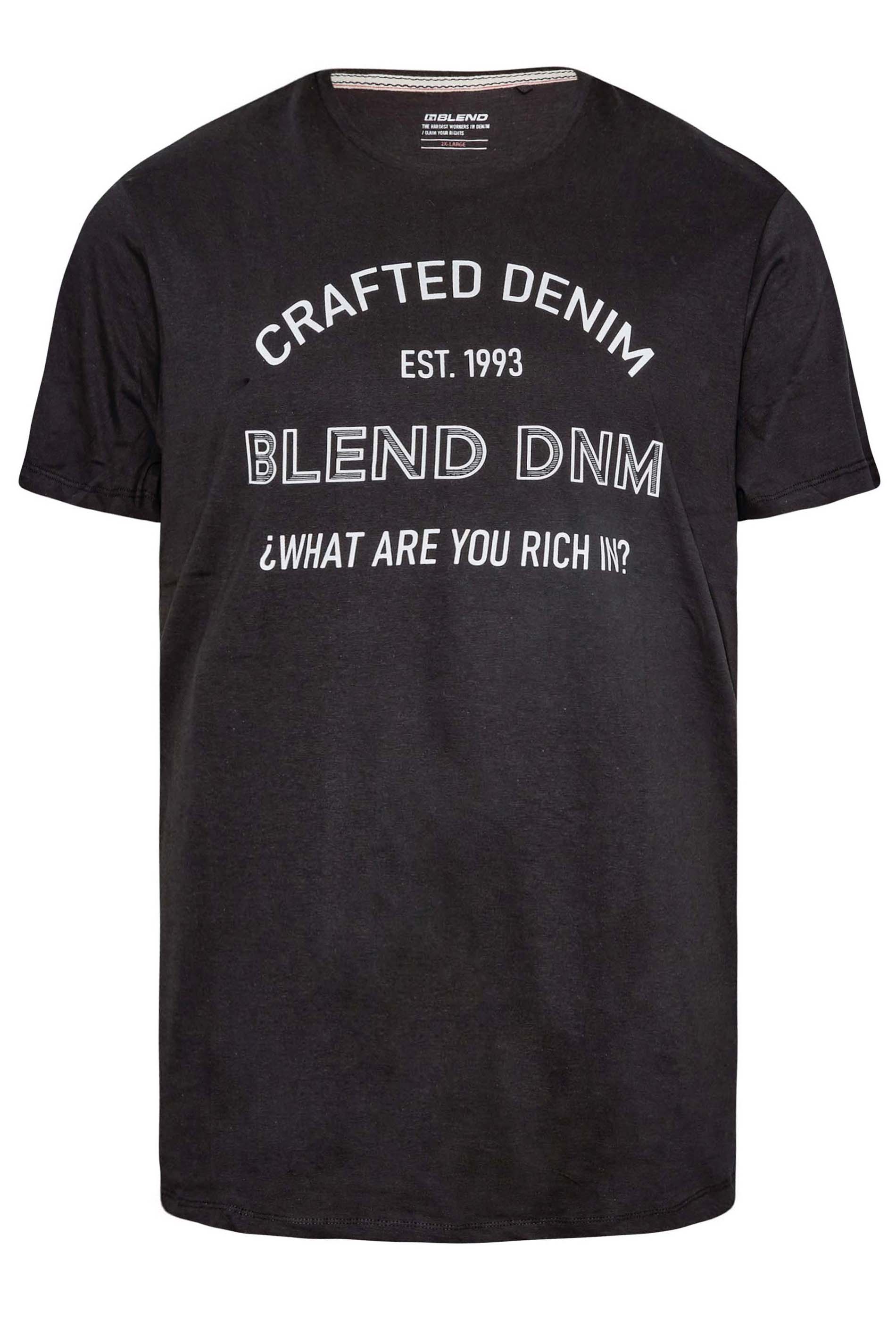 BLEND Big & Tall Black 'Crafted' Print T-Shirt | BadRhino 2