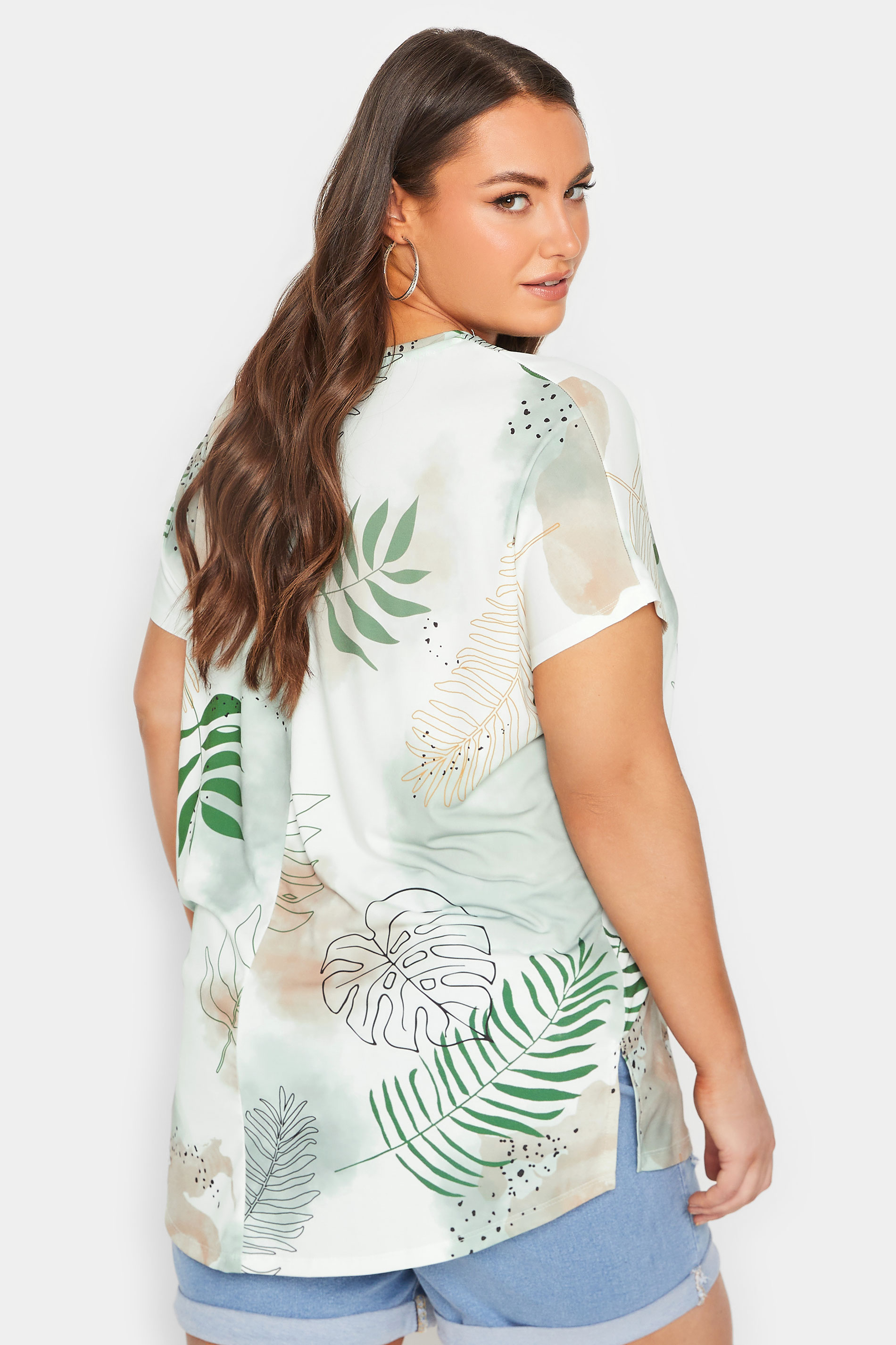 YOURS Curve Plus Size White Leaf Print T-Shirt | Yours Clothing  3