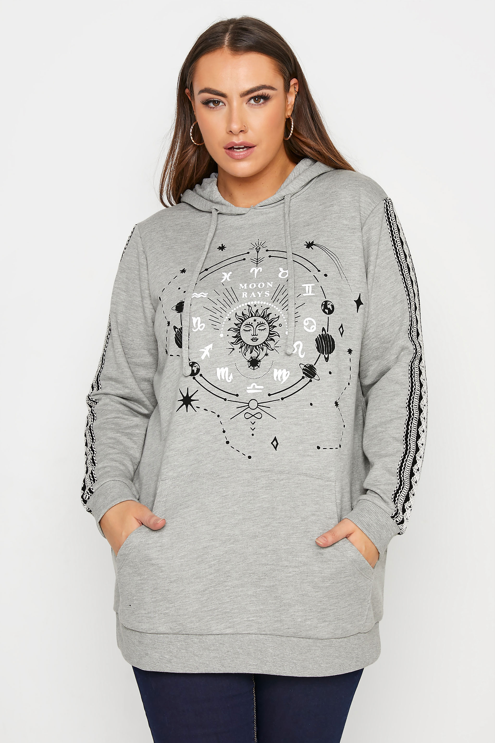 Grey Zodiac Graphic Print Embroidered Hoodie_A.jpg