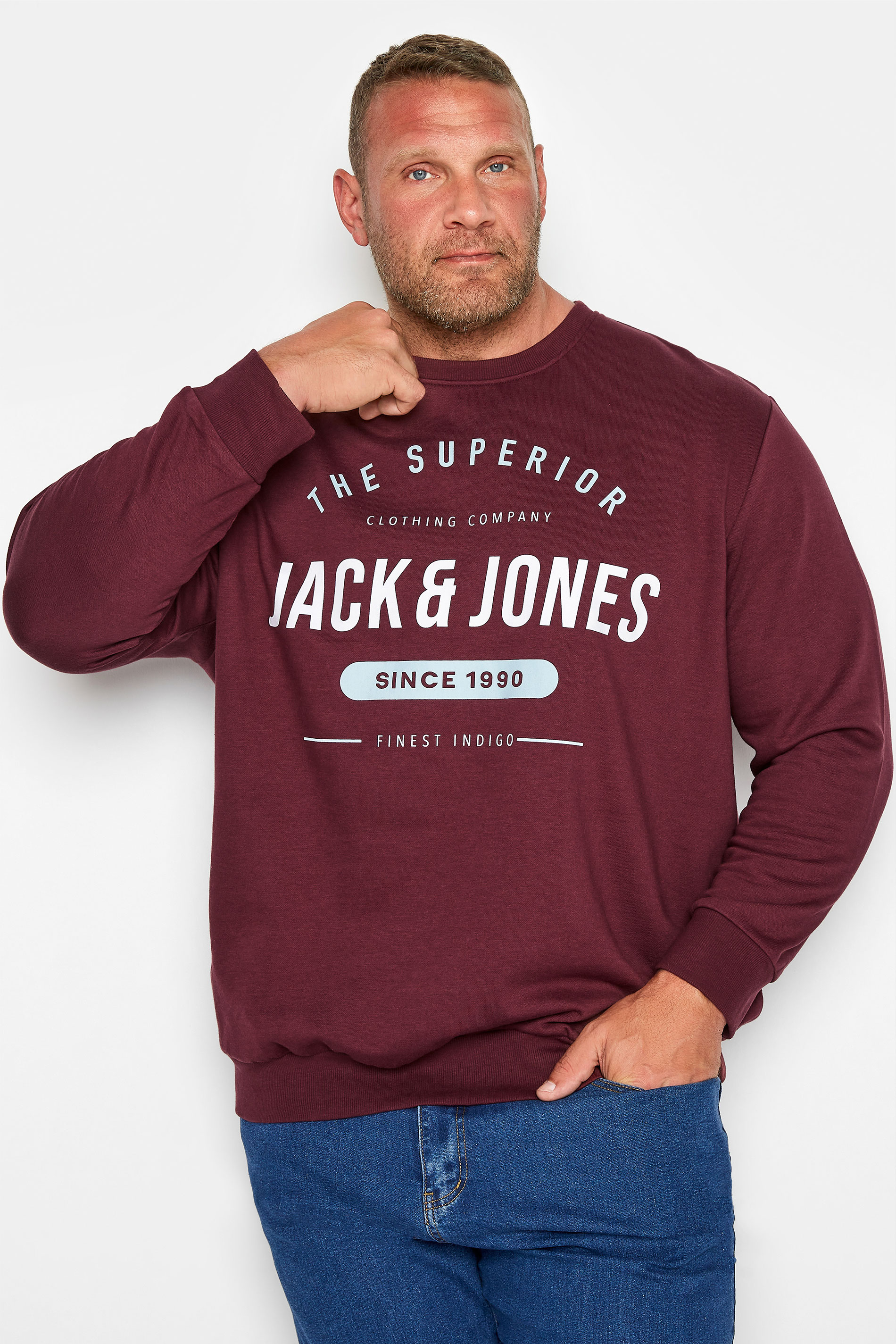 JACK & JONES Big & Tall Burgundy Red Herro Sweatshirt 1