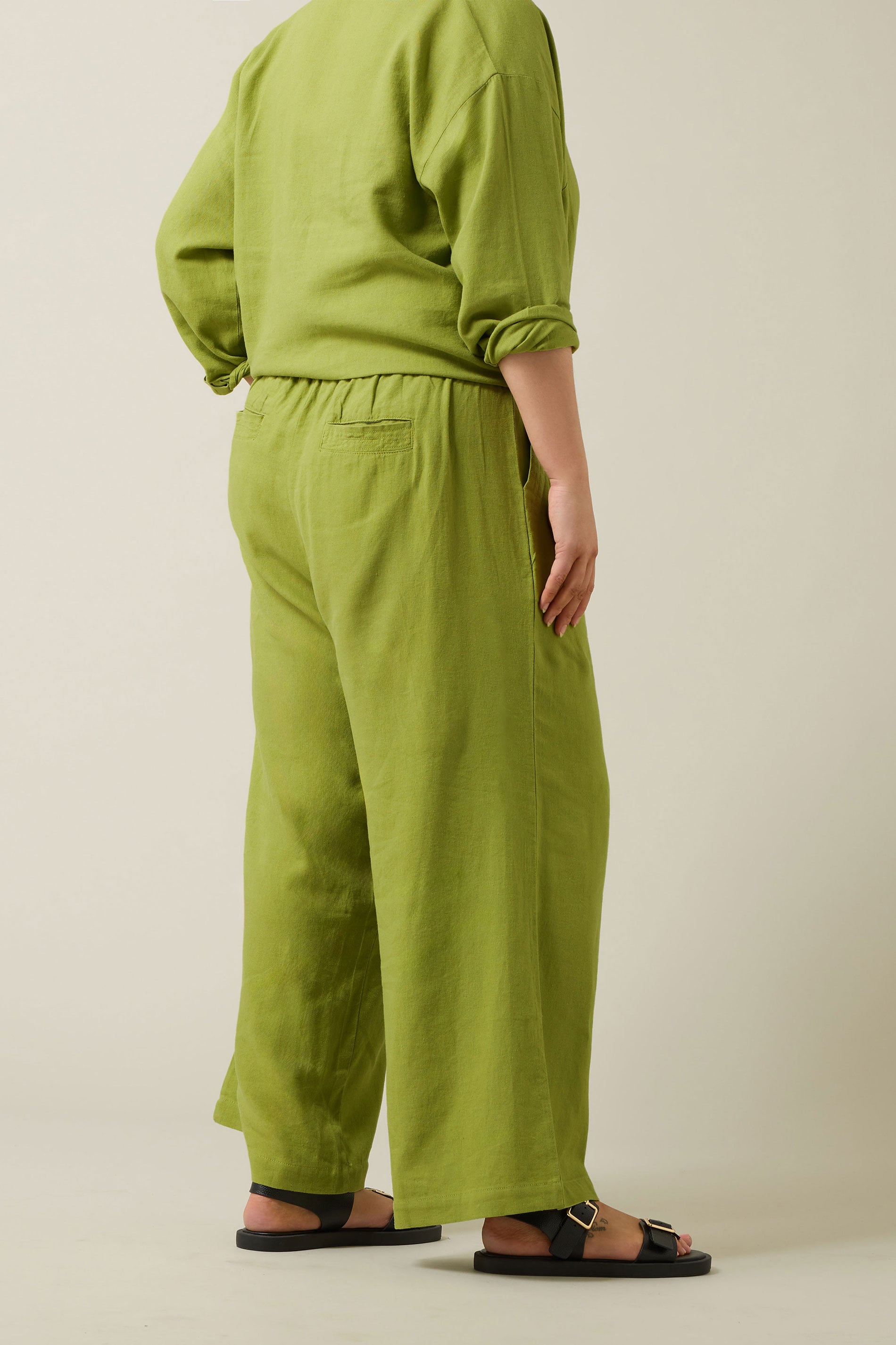EVANS Plus Size Set Chartreuse Green Linen Shirt & Trouser | Evans 7