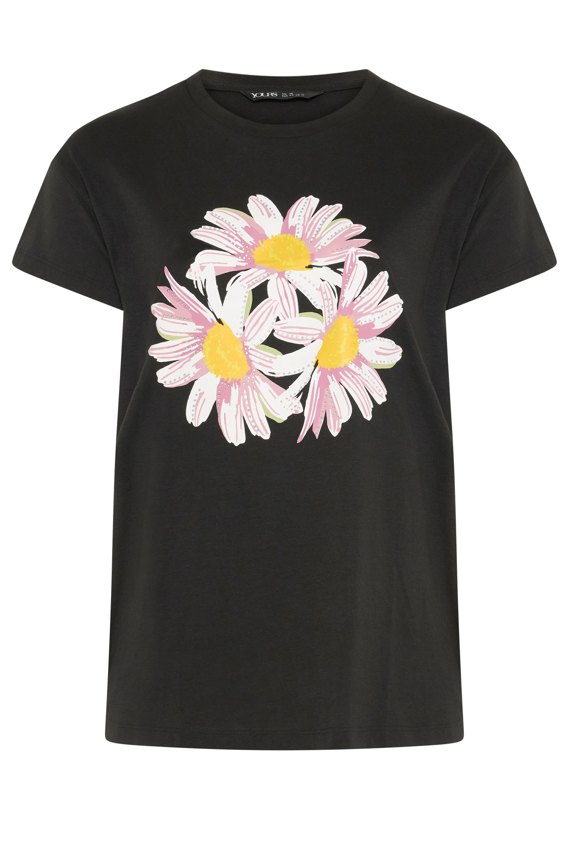 Yours Plus Size Black Daisy Studded Embellished T-Shirt | Yours Clothing 5