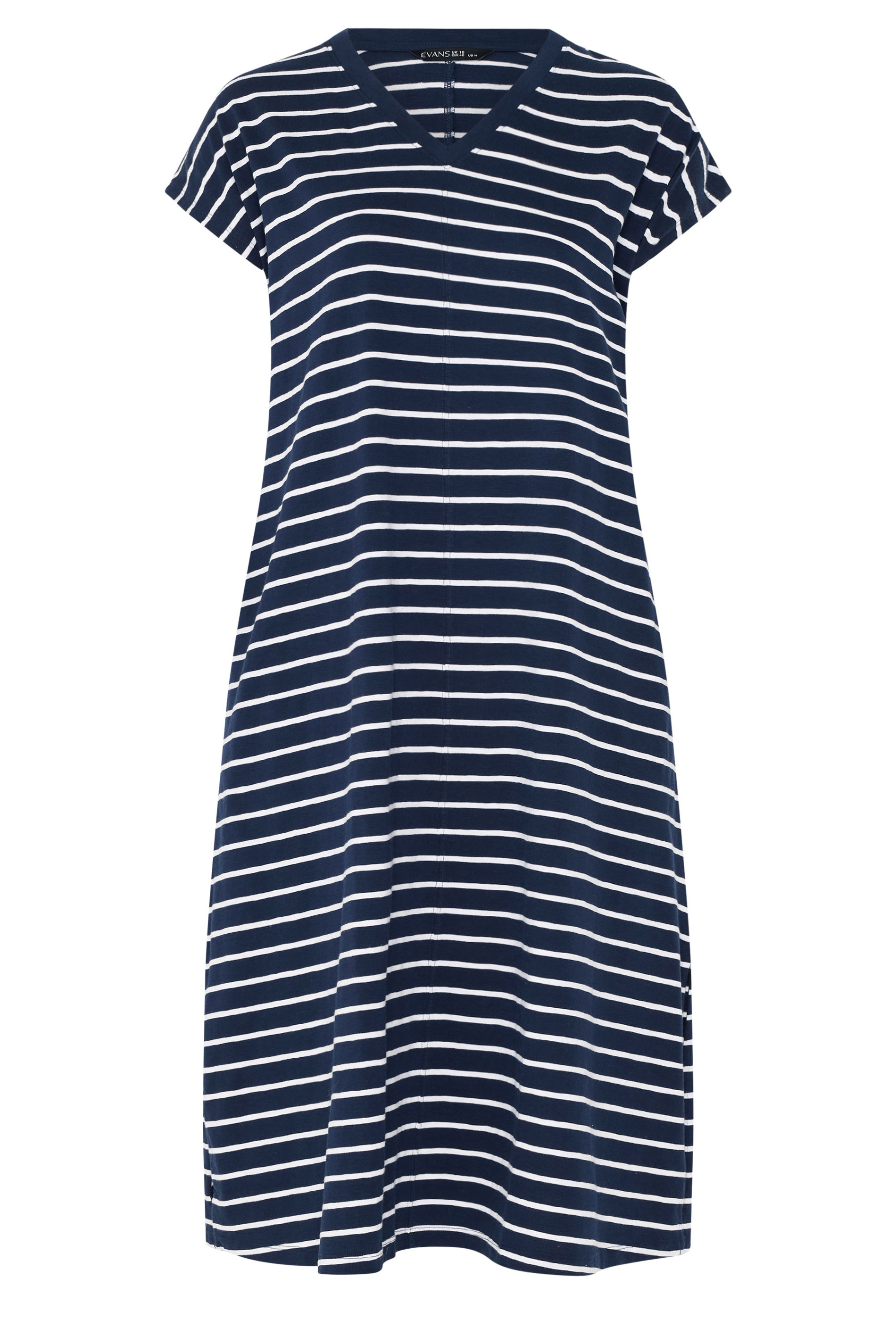 EVANS Plus Size Navy Blue Stripe Premium Cotton Dress | Evans 5