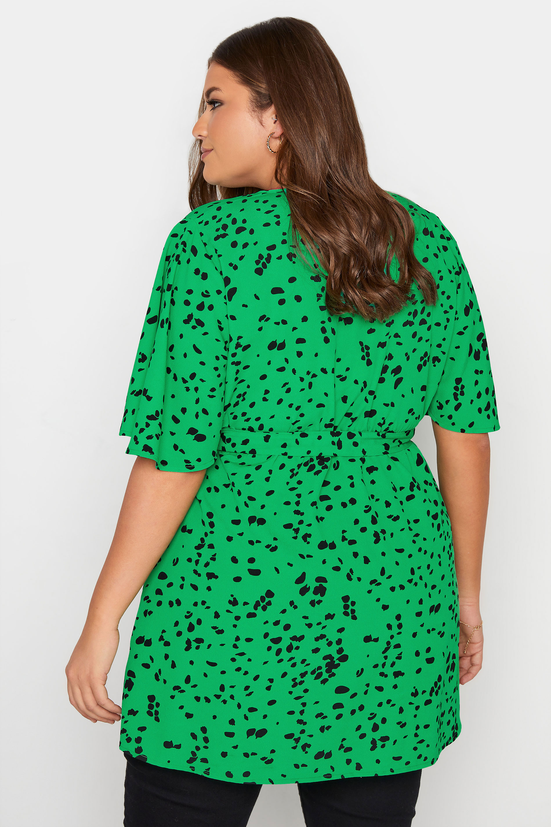 Plus Size Bright Green Dalmatian Print Wrap Top | Yours Clothing 3