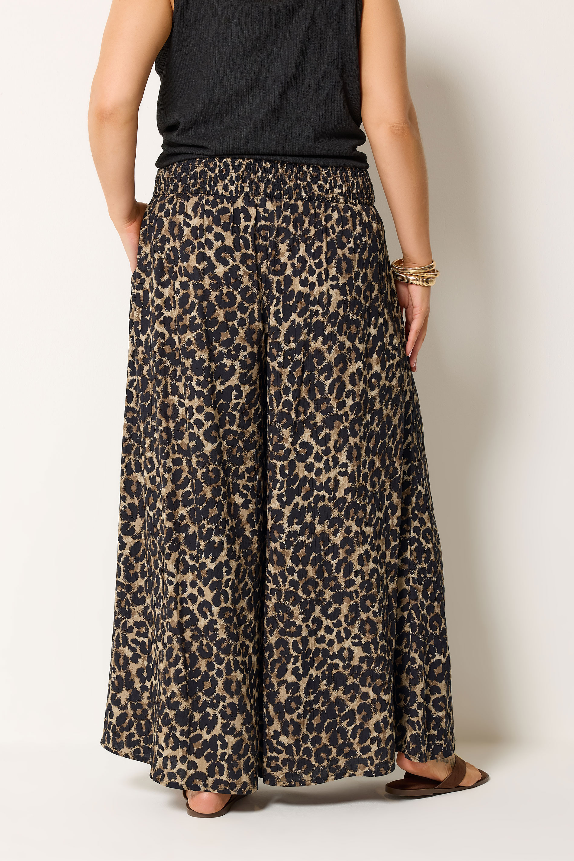 YOURS Plus Size Chocolate Brown Leopard Wide Leg Trousers | Yours Clothing 2