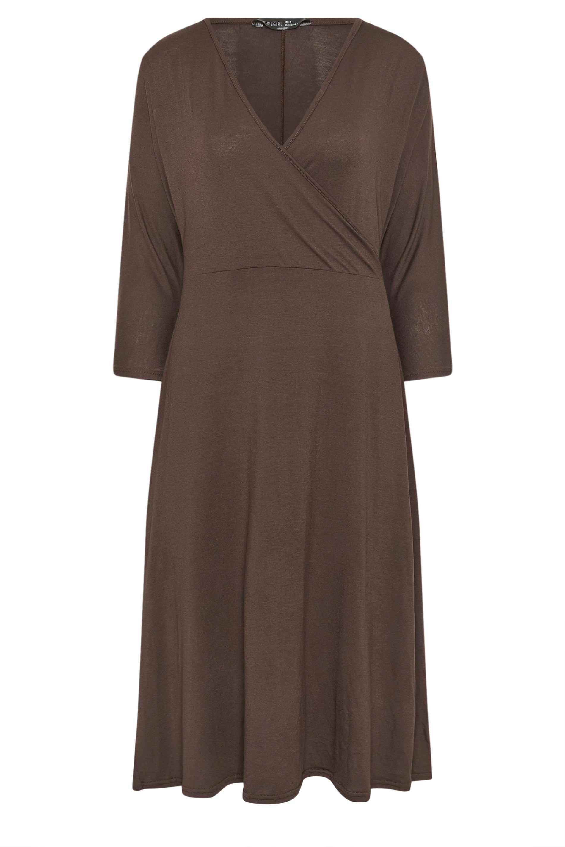PixieGirl Petite Women's Chocolate Brown Wrap Midi Dress | PixieGirl 5