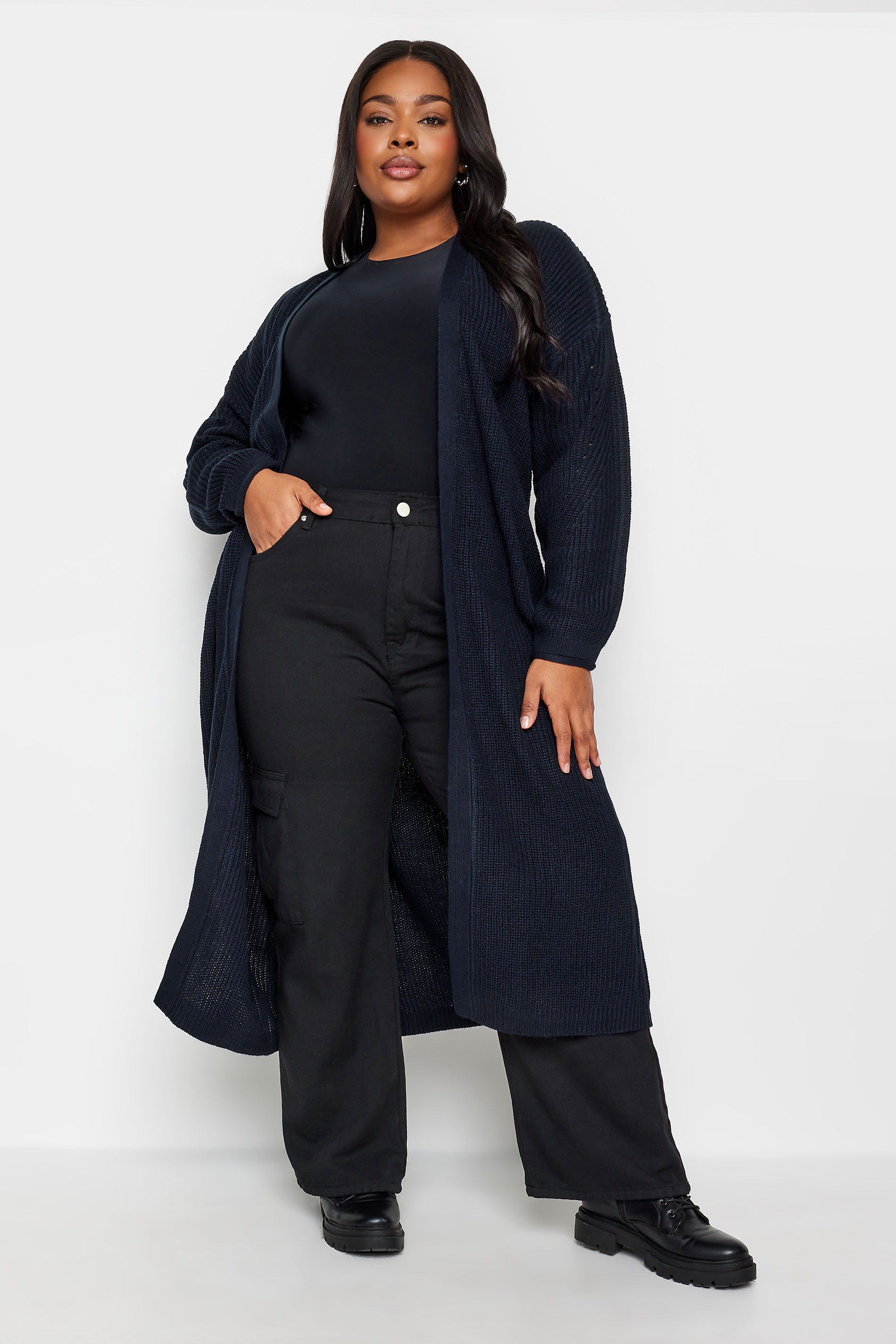 YOURS Plus Size Navy Blue Knitted Maxi Cardigan | Yours Clothing 2