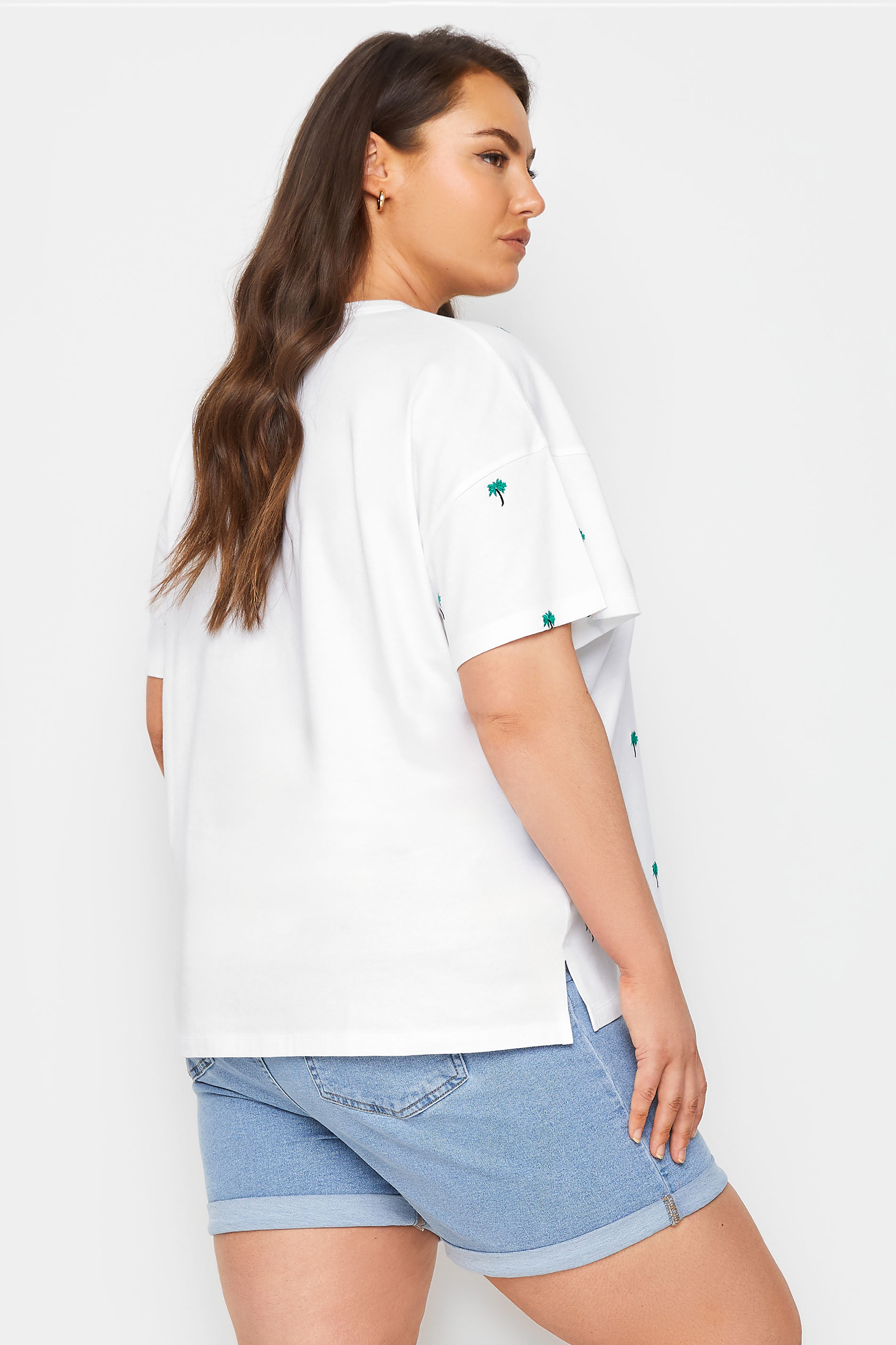 LIMITED COLLECTION Plus Size White Embroidered Palm Tree T-Shirt | Yours Clothing 3