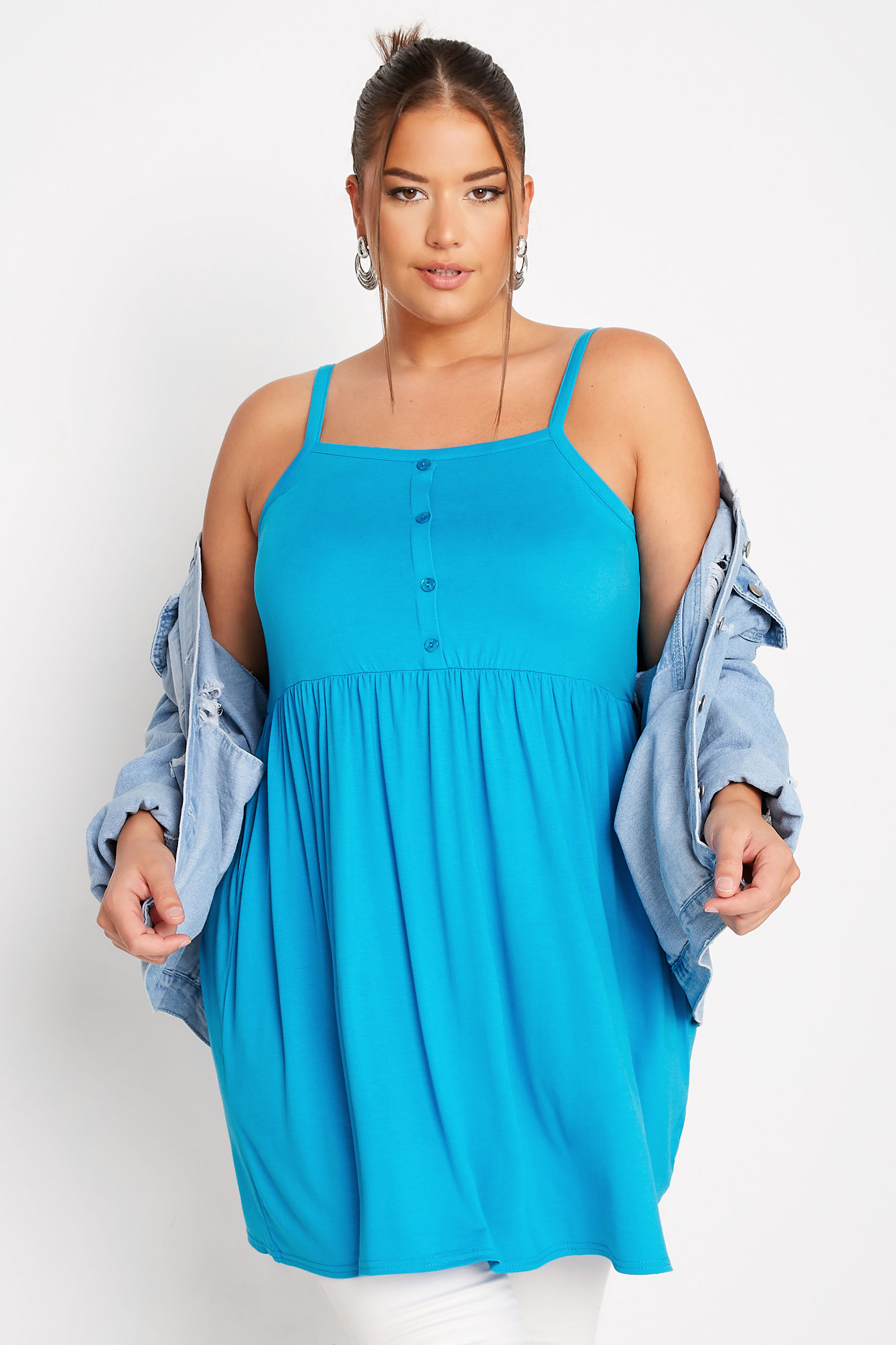 LIMITED COLLECTION Curve Blue Button Detail Cami Top 1