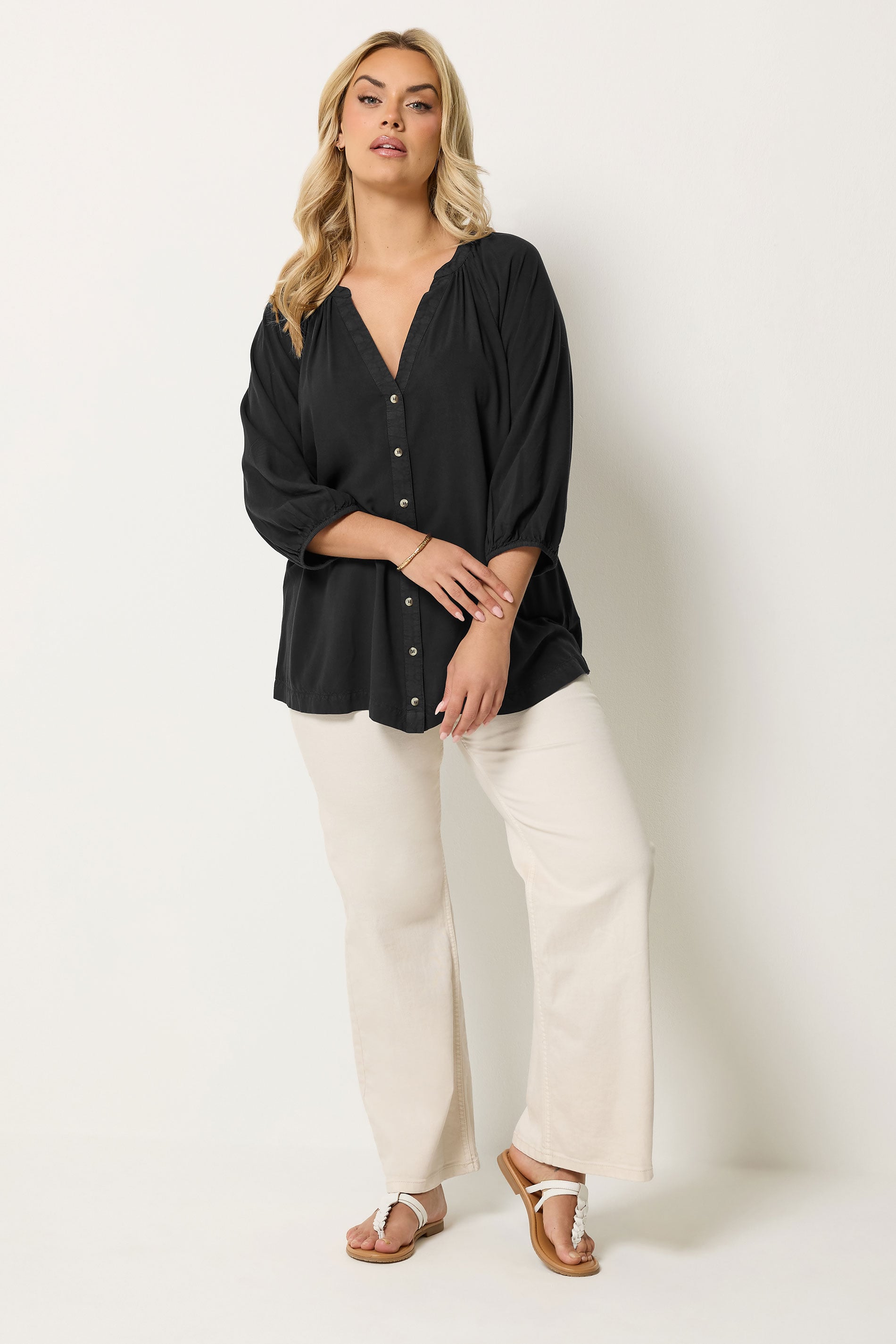 YOURS Plus Size Black Chambray Blouse | Yours Clothing 1