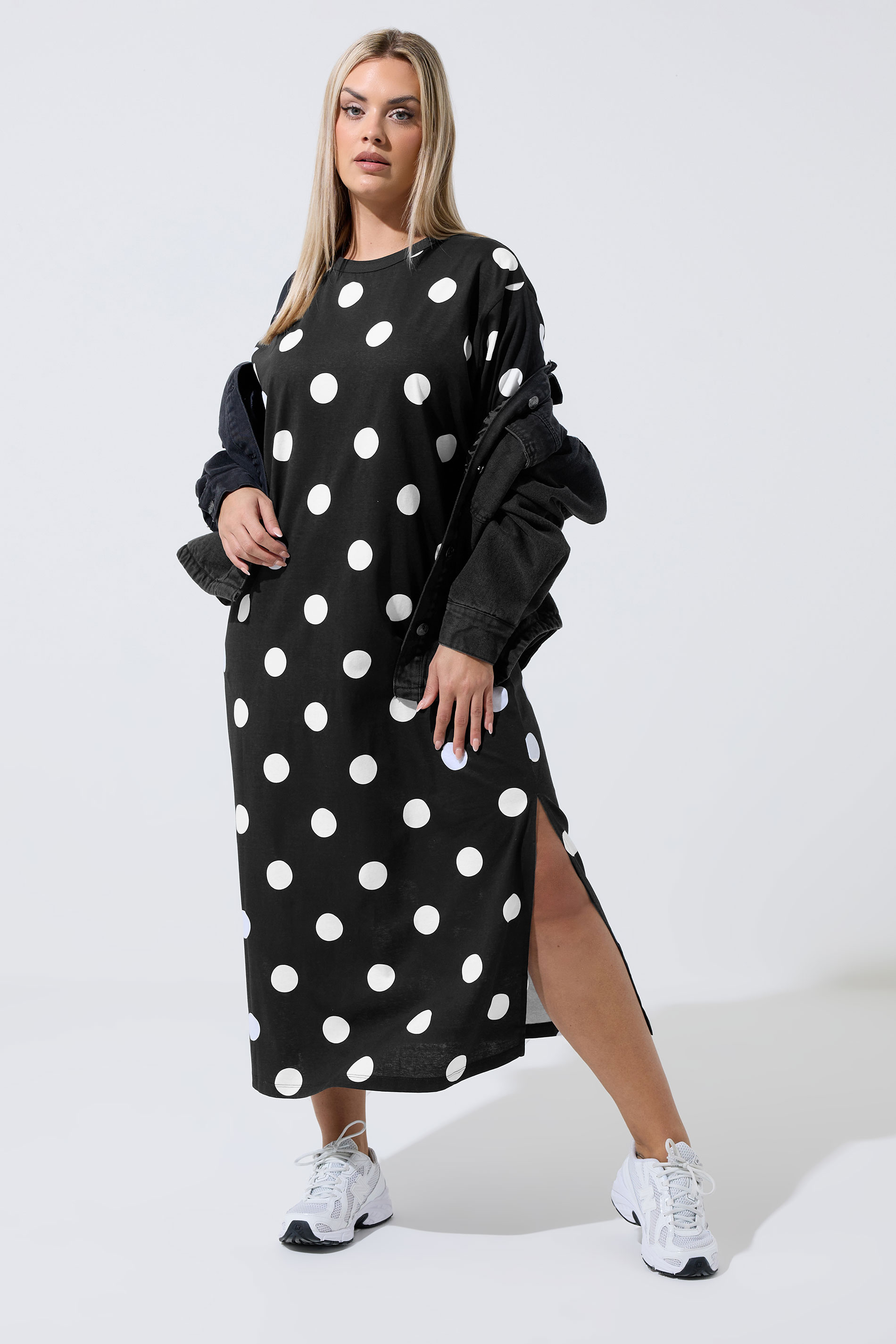 LIMITED COLLECTION Plus Size Black Polka Dot Maxi Dress | Yours Clothing 1