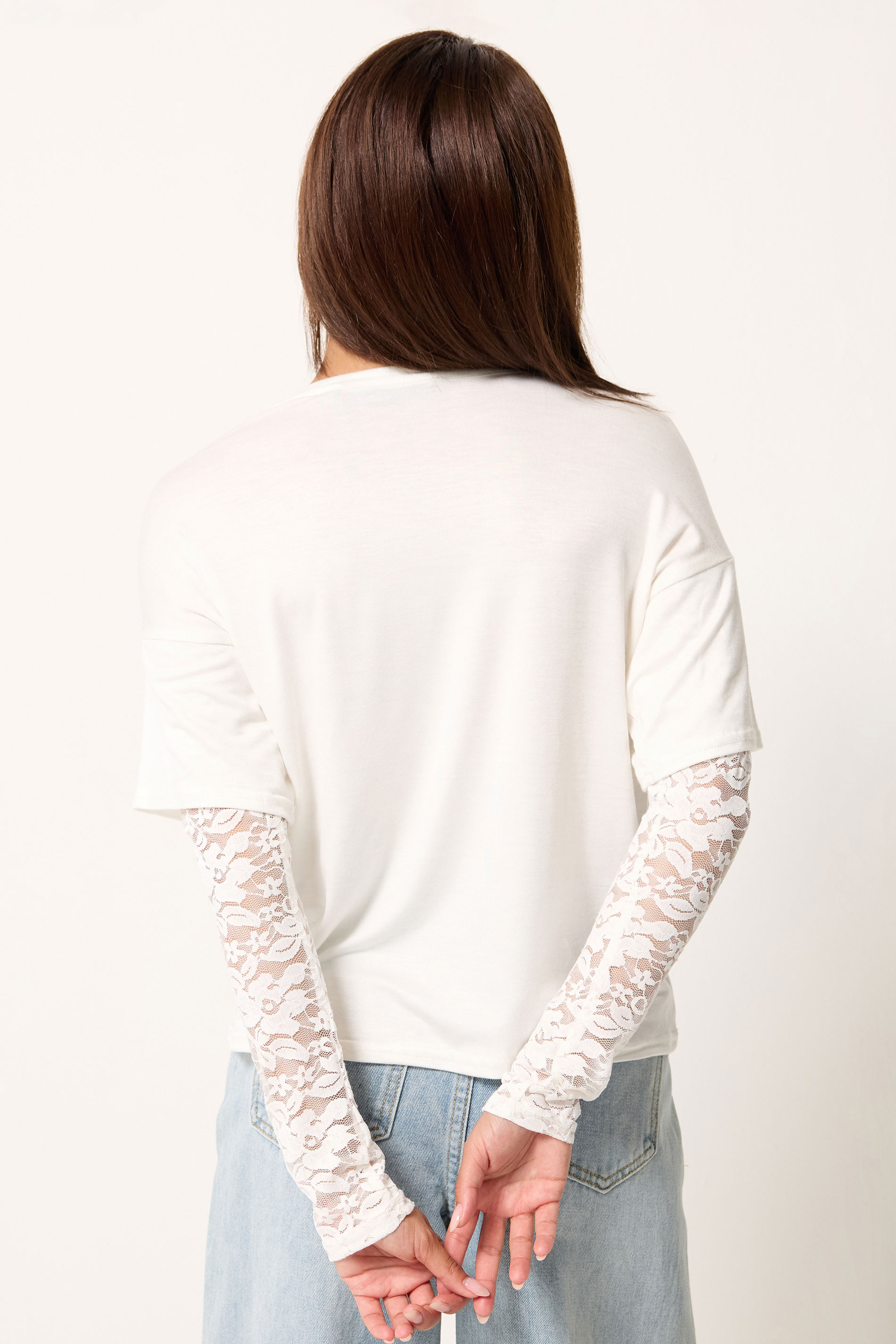 PixieGirl Petite Women's White Long Sleeve Lace T-Shirt | PixieGirl 3