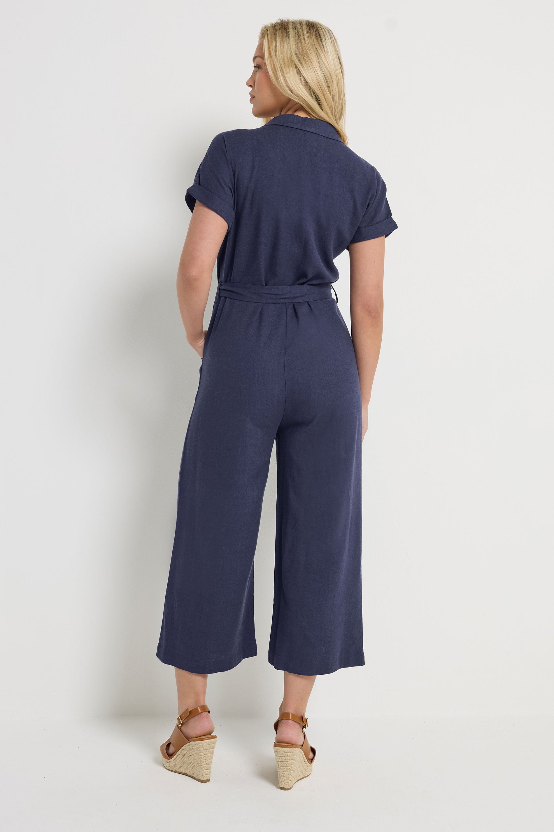 M&Co Navy Blue Tie Waist Linen Jumpsuit | M&Co 4