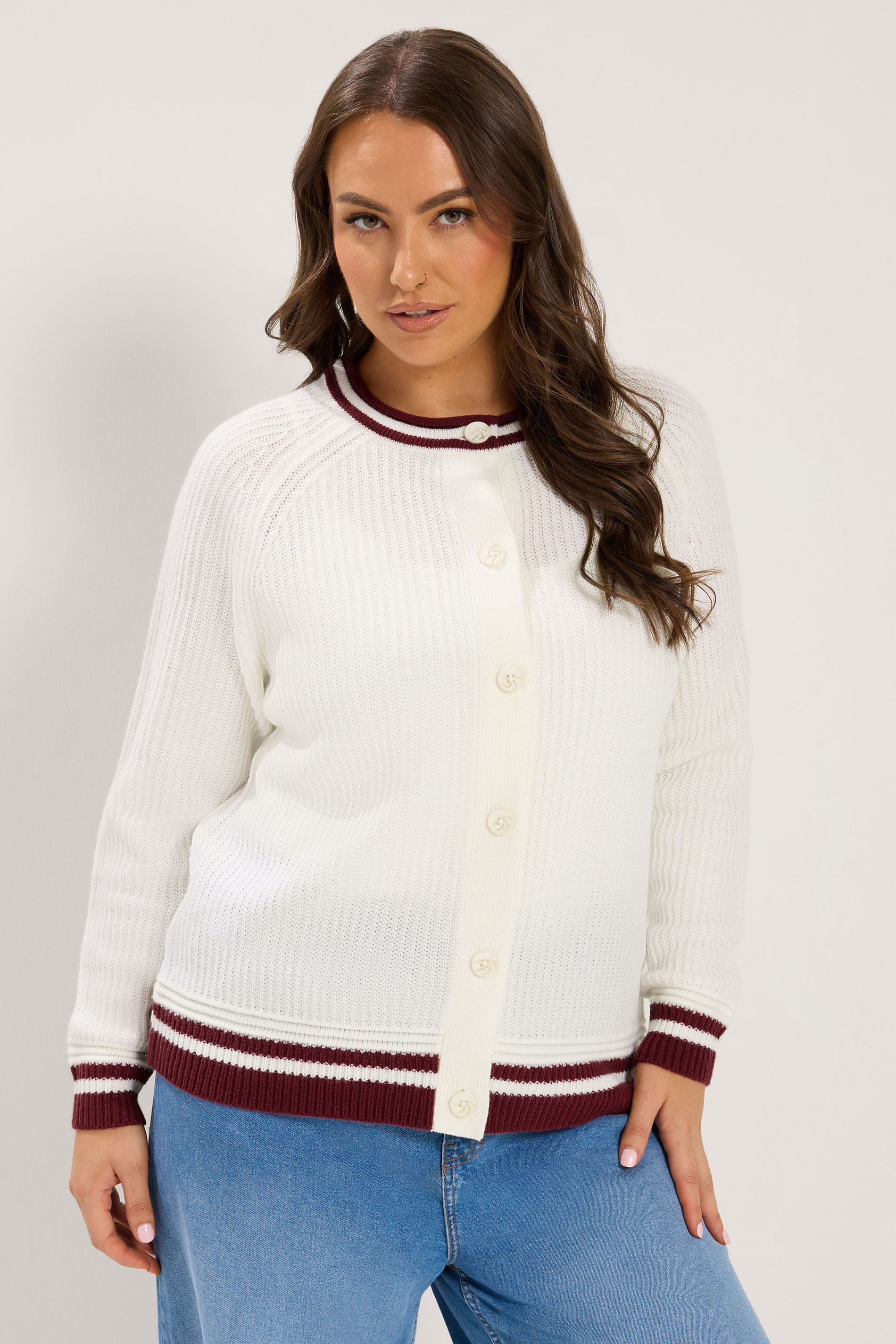 YOURS Plus Size Ivory White Contrast Trim Cardigan | Yours Clothing 3