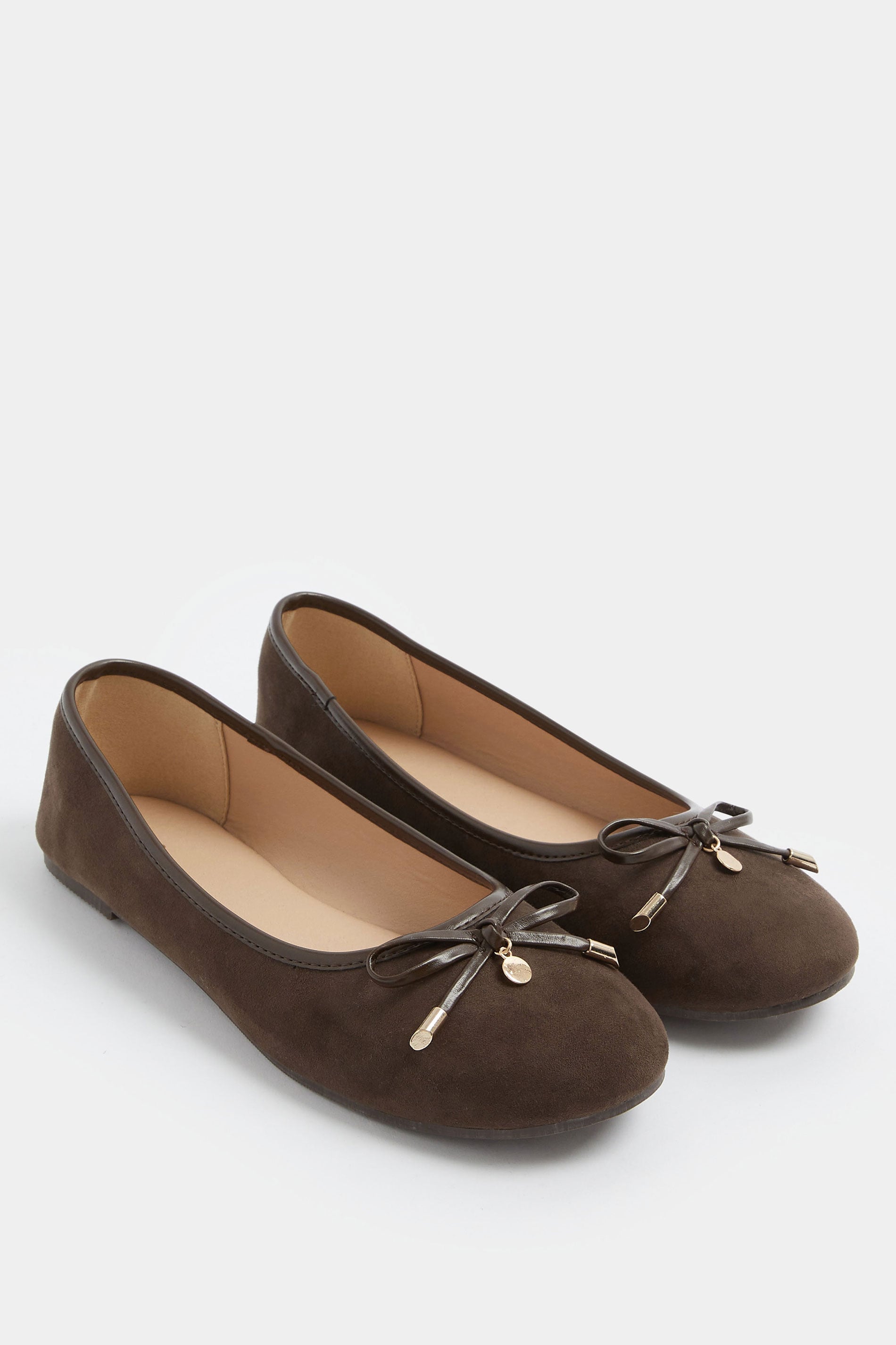 LTS Dark Brown Faux Suede Ballerina Pumps In Standard Fit | Long Tall Sally 3