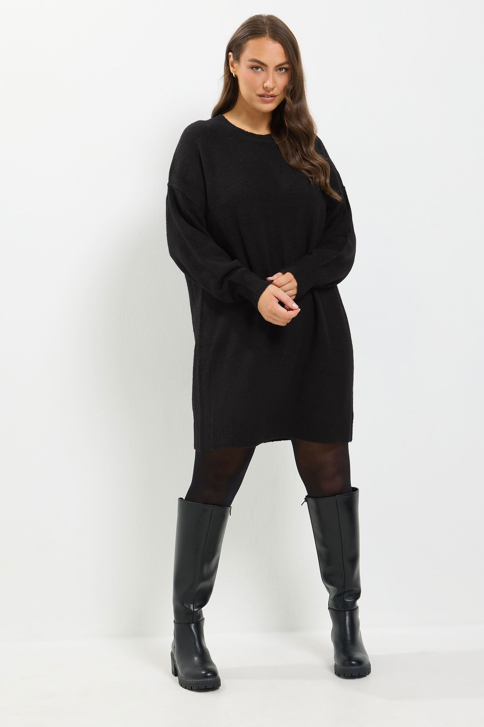 Yours Women's Plus Size Black Knitted Long Sleeve Jumper Dress Size 22-24