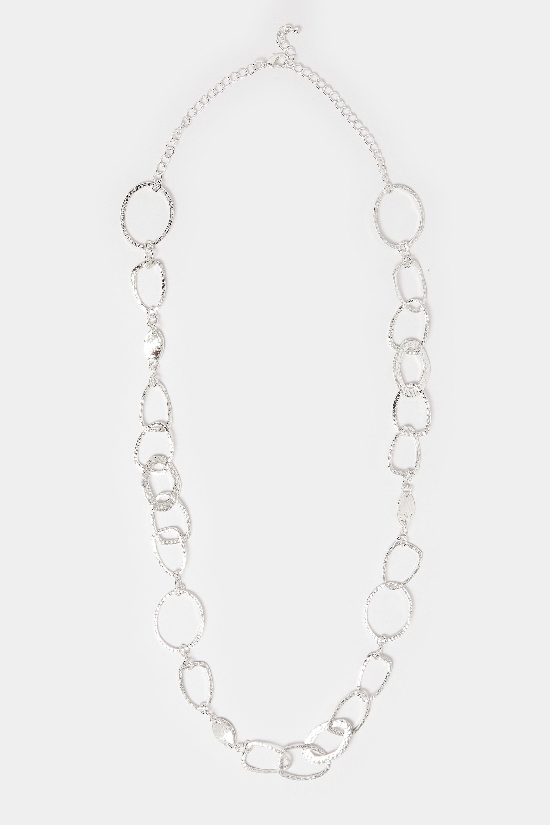 Silver Long Textured Hoop Necklace | Yours Clothing 2