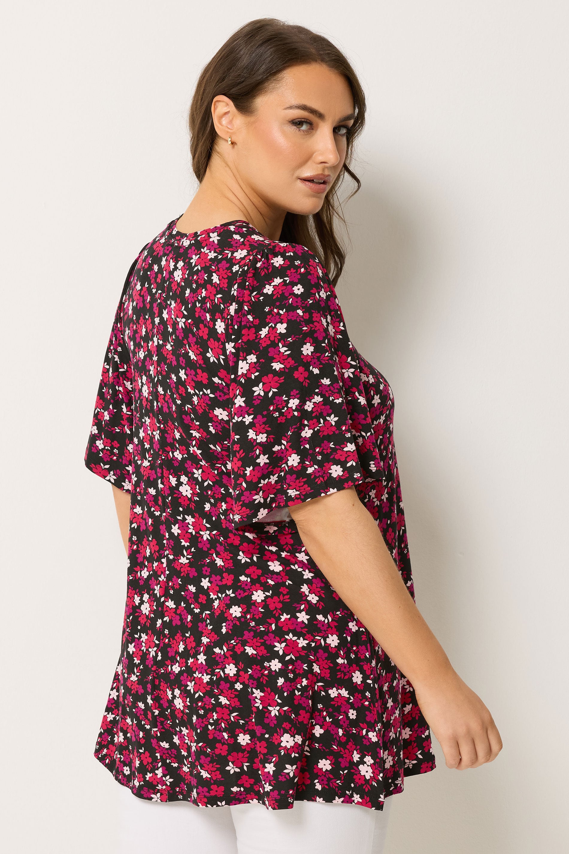 YOURS Plus Size Black Floral Pleated Front Top | Yours Clothing 2