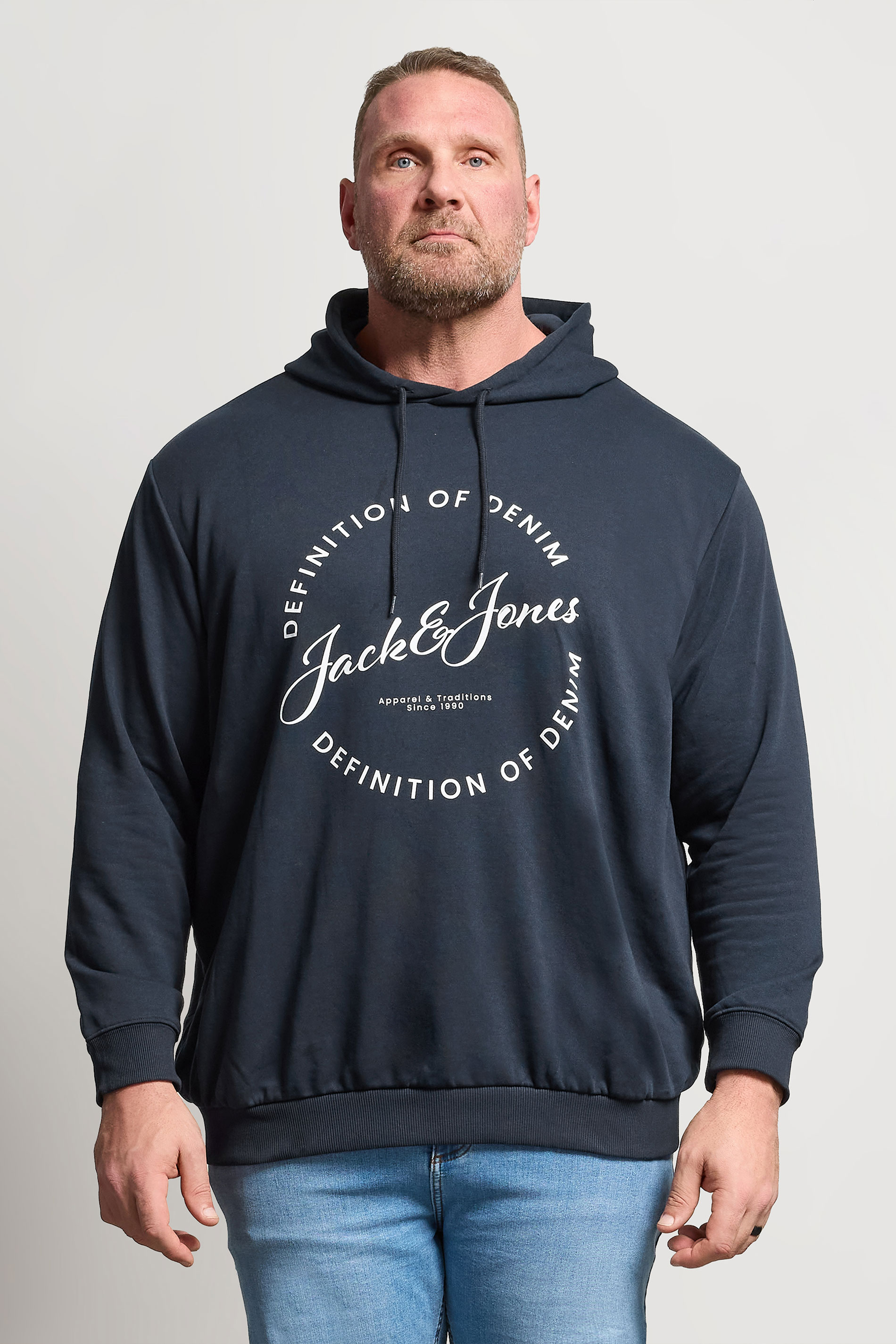 JACK & JONES Big & Tall Navy Blue Circle Logo Printed Hoodie | BadRhino 3