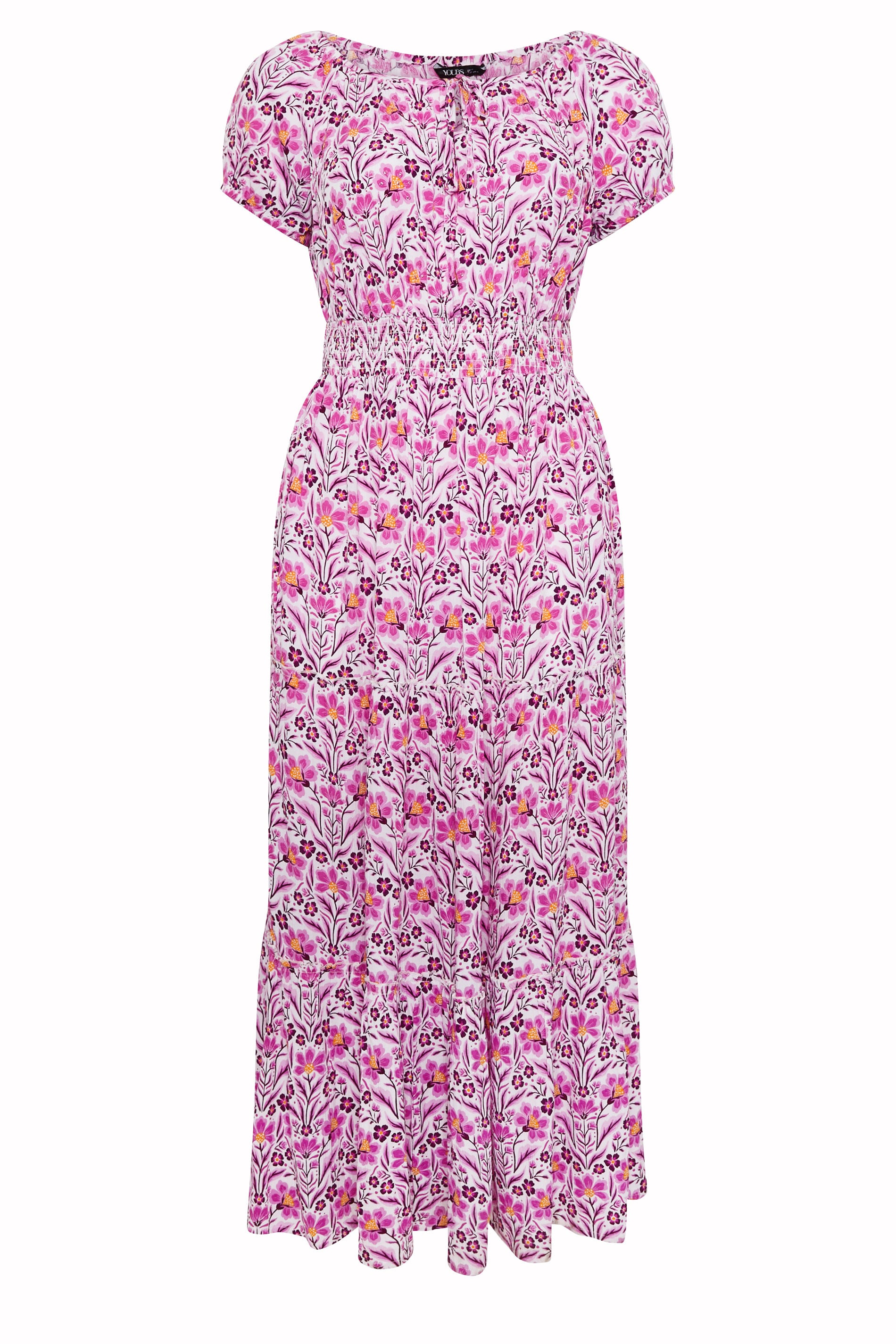 YOURS Plus Size Purple Floral Tie Neck Bardot Maxi Dress | Yours Clothing 5