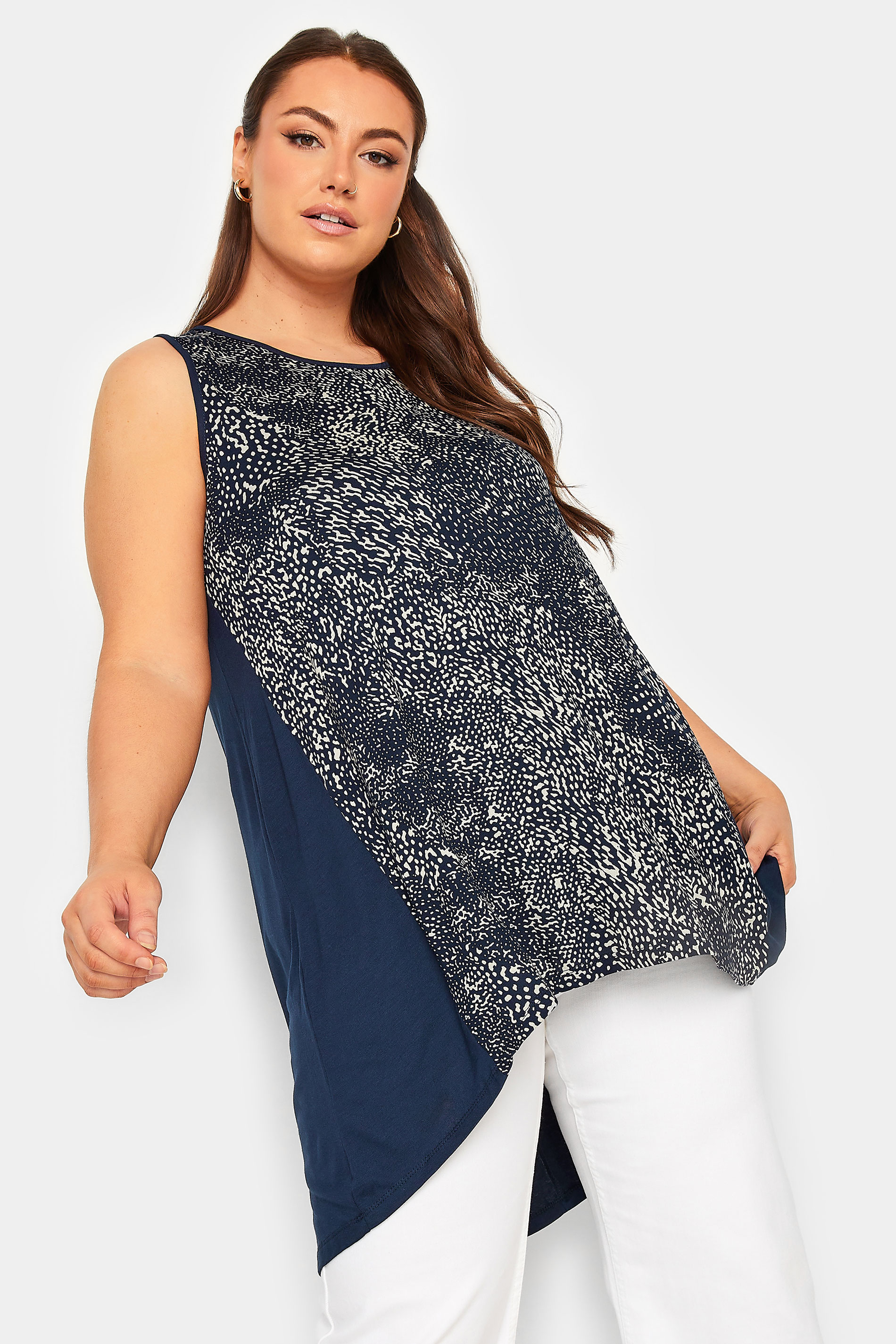 YOURS Curve Navy Blue Abstract Print Vest Top | Yours Clothing 1