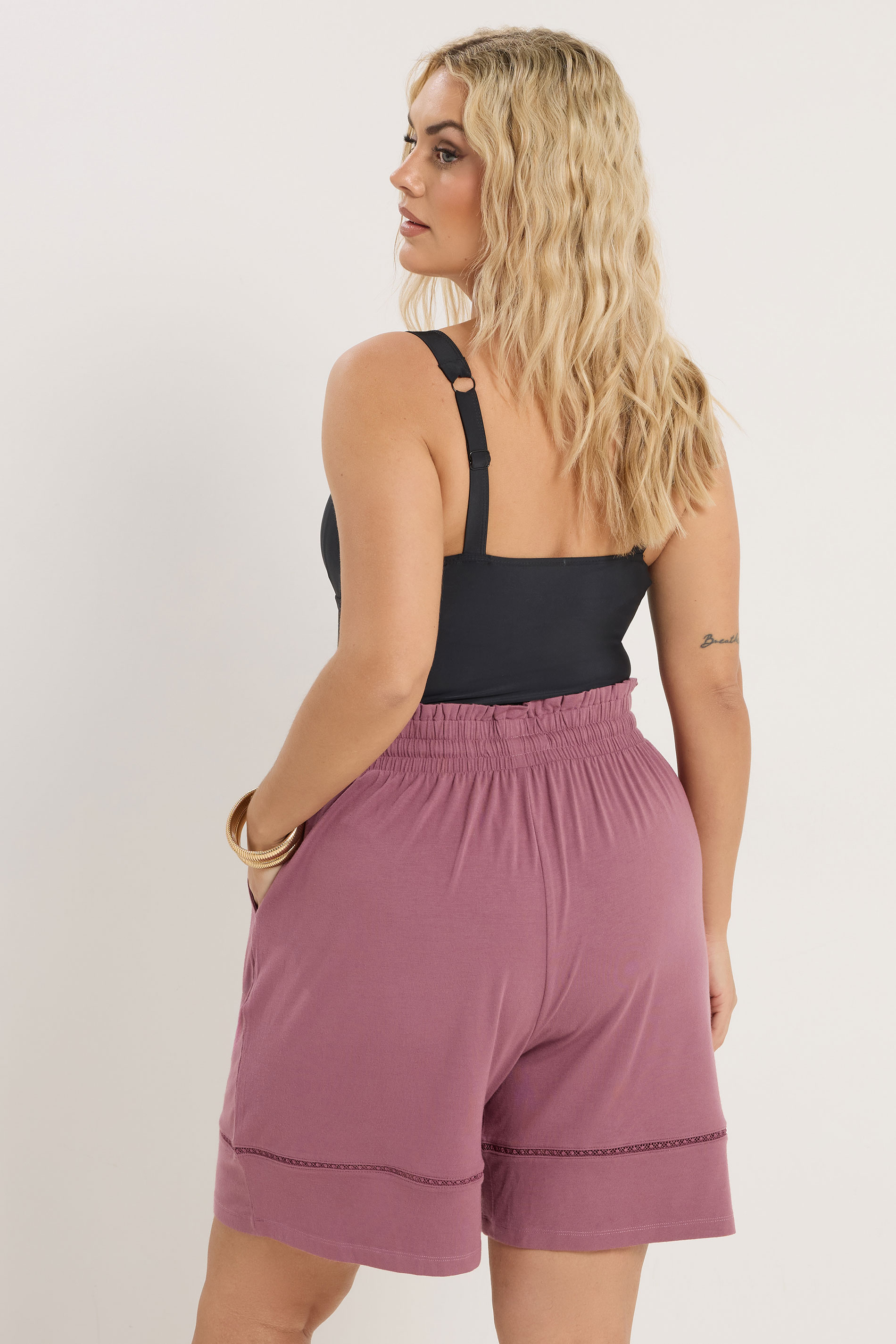YOURS Plus Size Pink Ladder Insert Shorts | Yours Clothing 4
