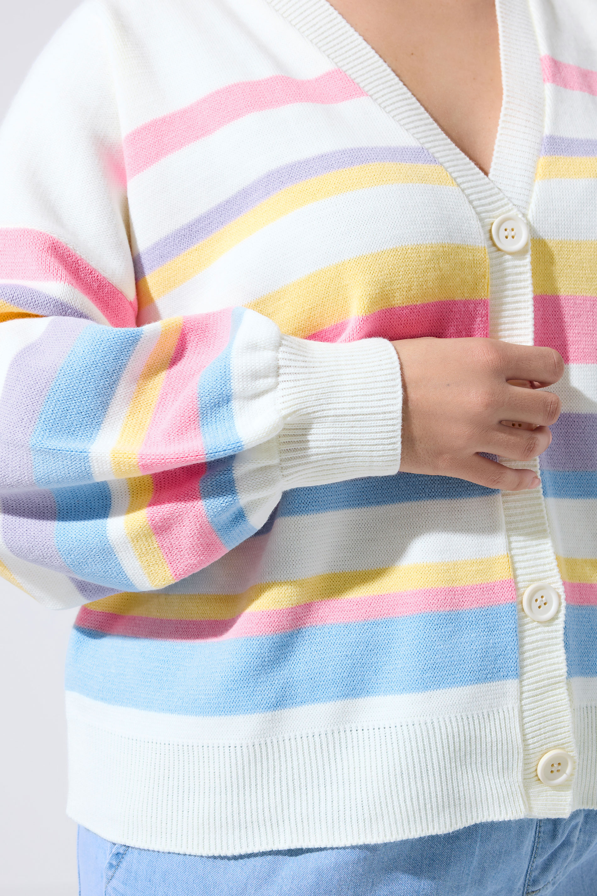LIMITED COLLECTION Plus Size White Pastel Stripe Knitted Cardigan | Yours Clothing 4