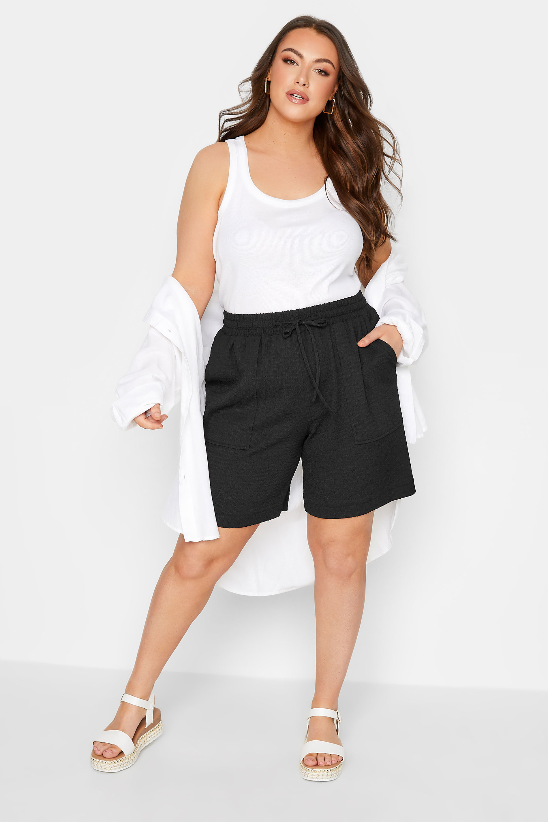 YOURS Plus Size Black Crinkle Shorts | Yours Clothing 2