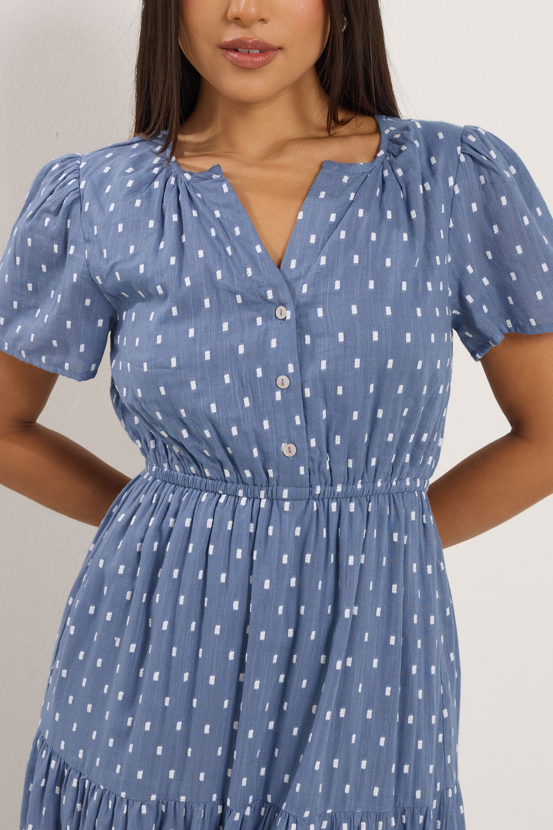 M&Co Petite Blue Dobby Tiered Maxi Dress | M&Co 4