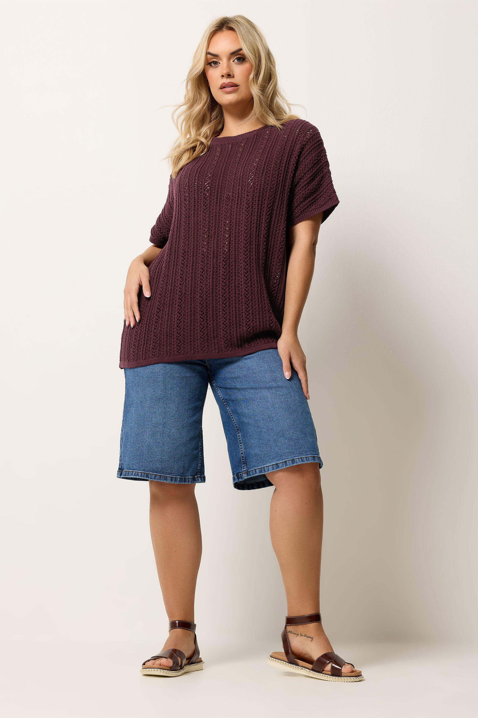 YOURS Plus Size Burgundy Red Knitted Top | Yours Clothing 1