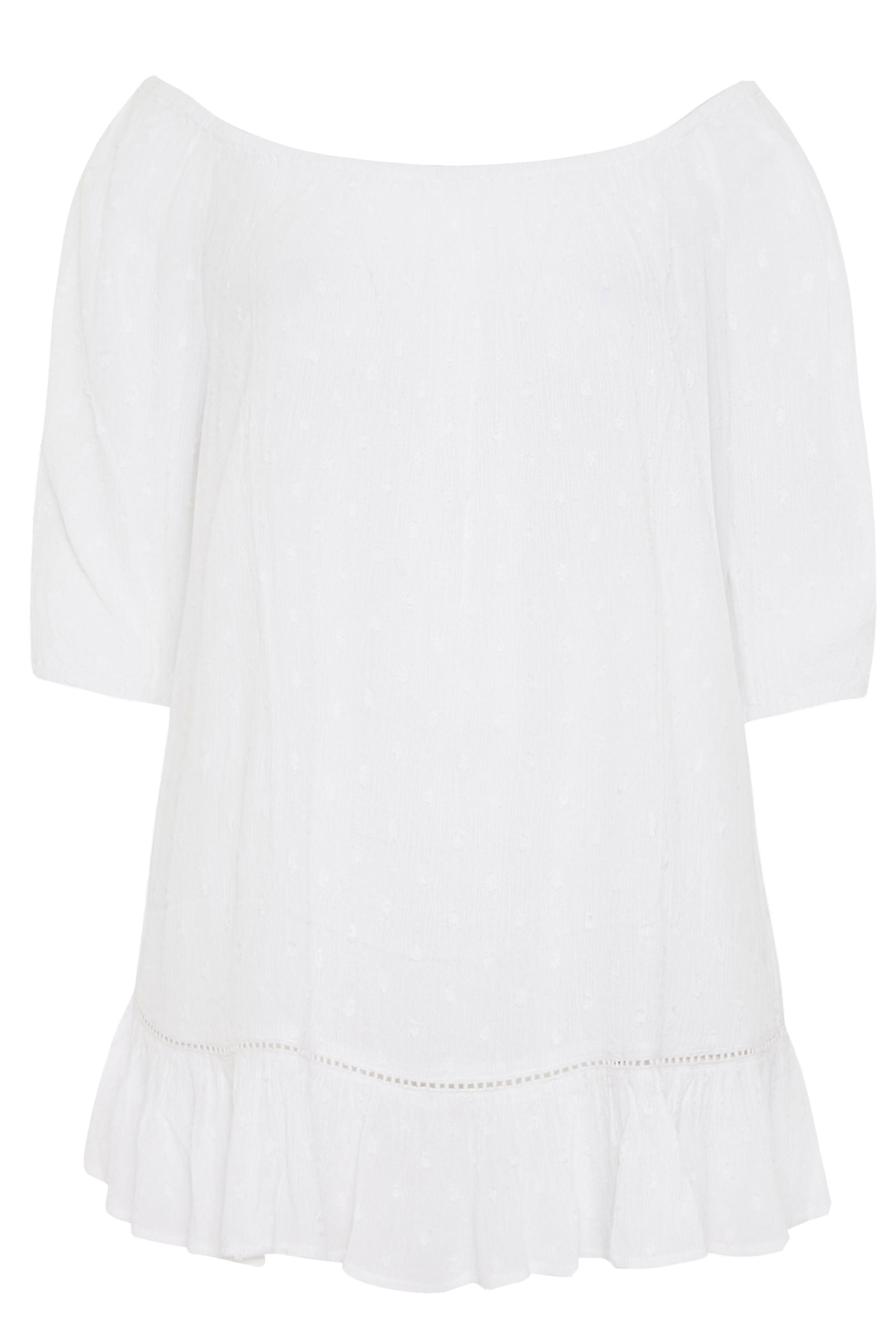 Grande taille  Tops Grande taille  Tops Casual | Top Blanc à Pois Style Bardot - AM42396