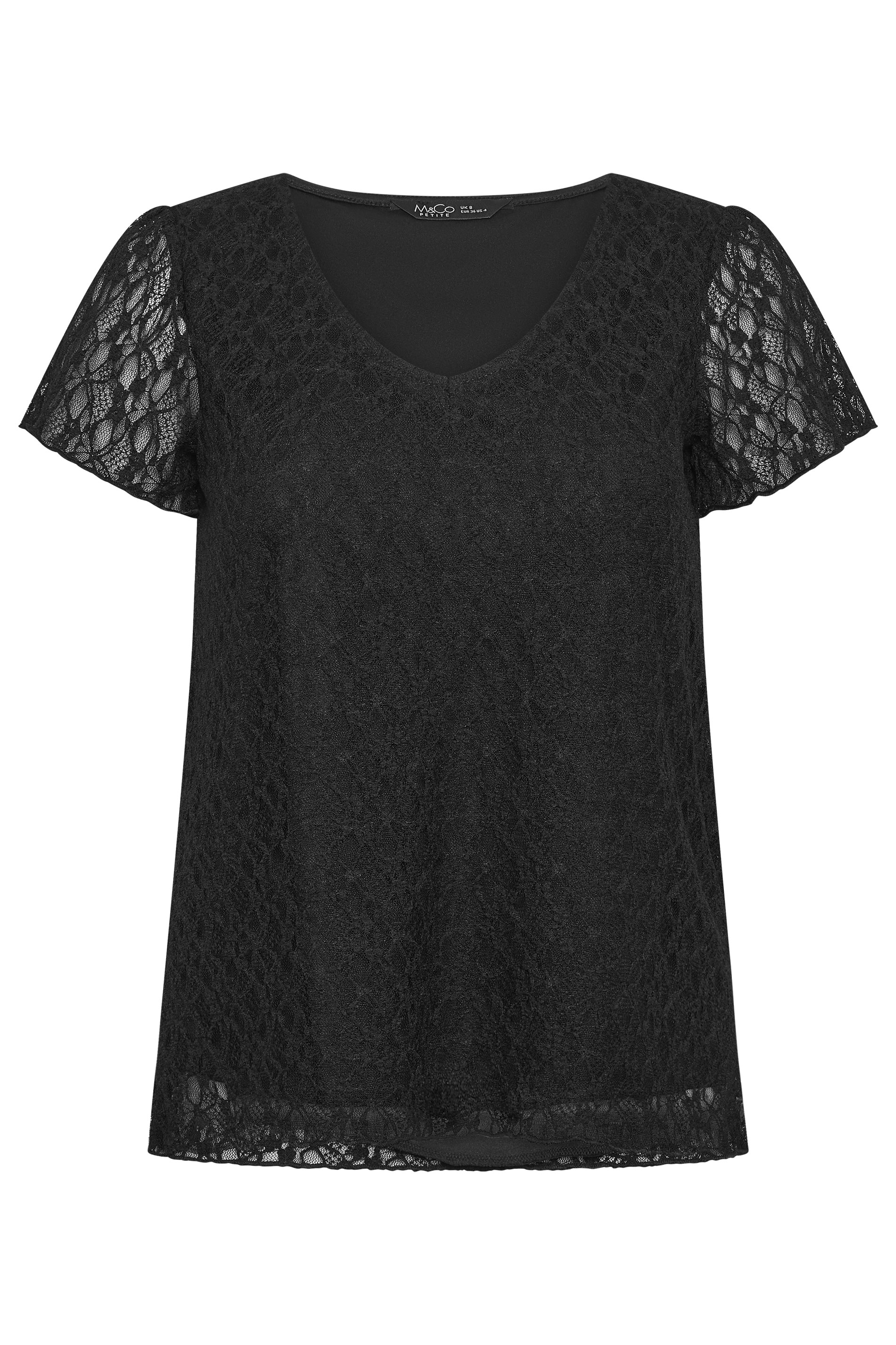 M&Co Petite Black Lace Short Sleeve V-Neck Top | M&Co 5