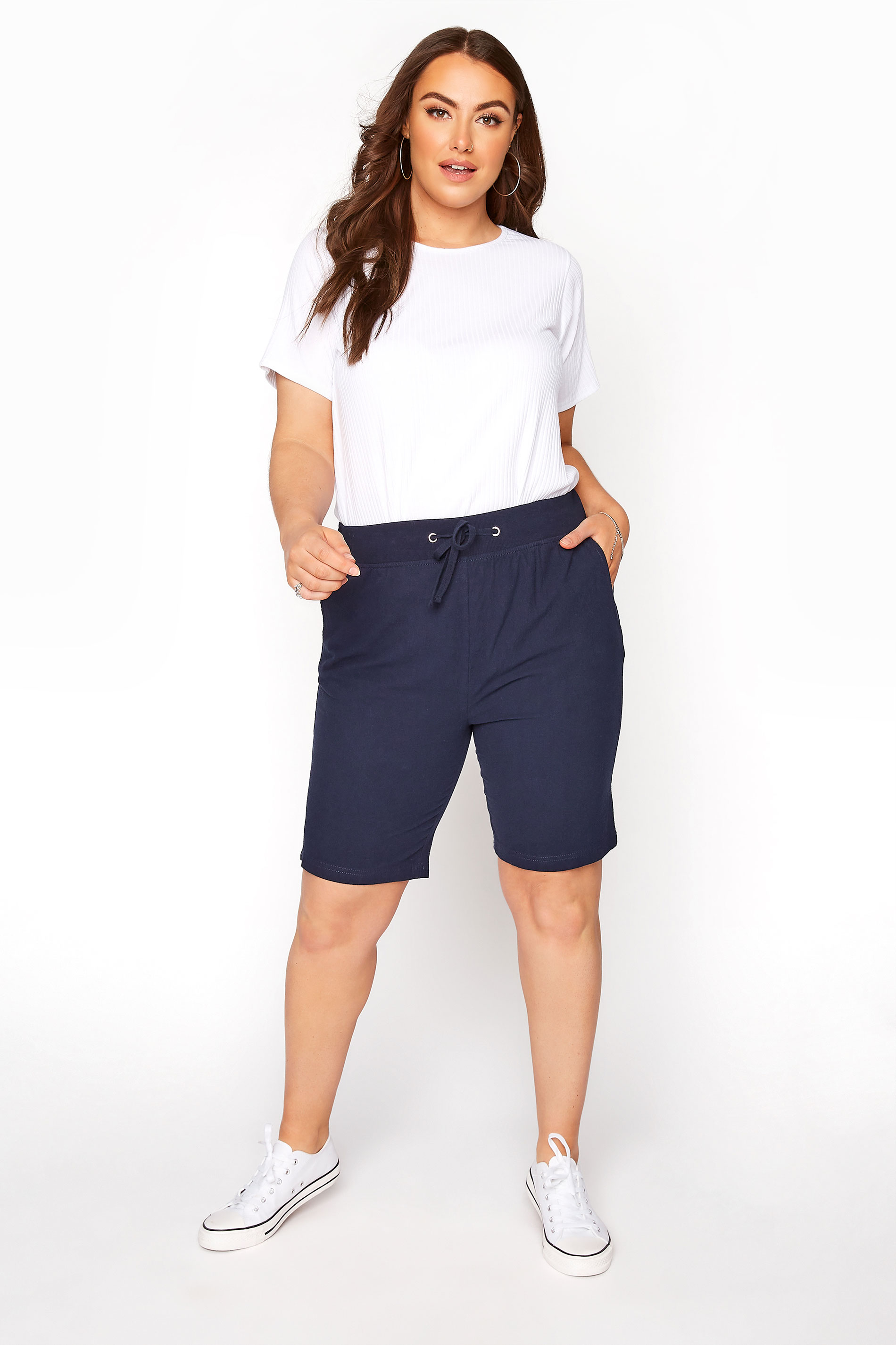 Navy Cool Cotton Shorts | Yours Clothing