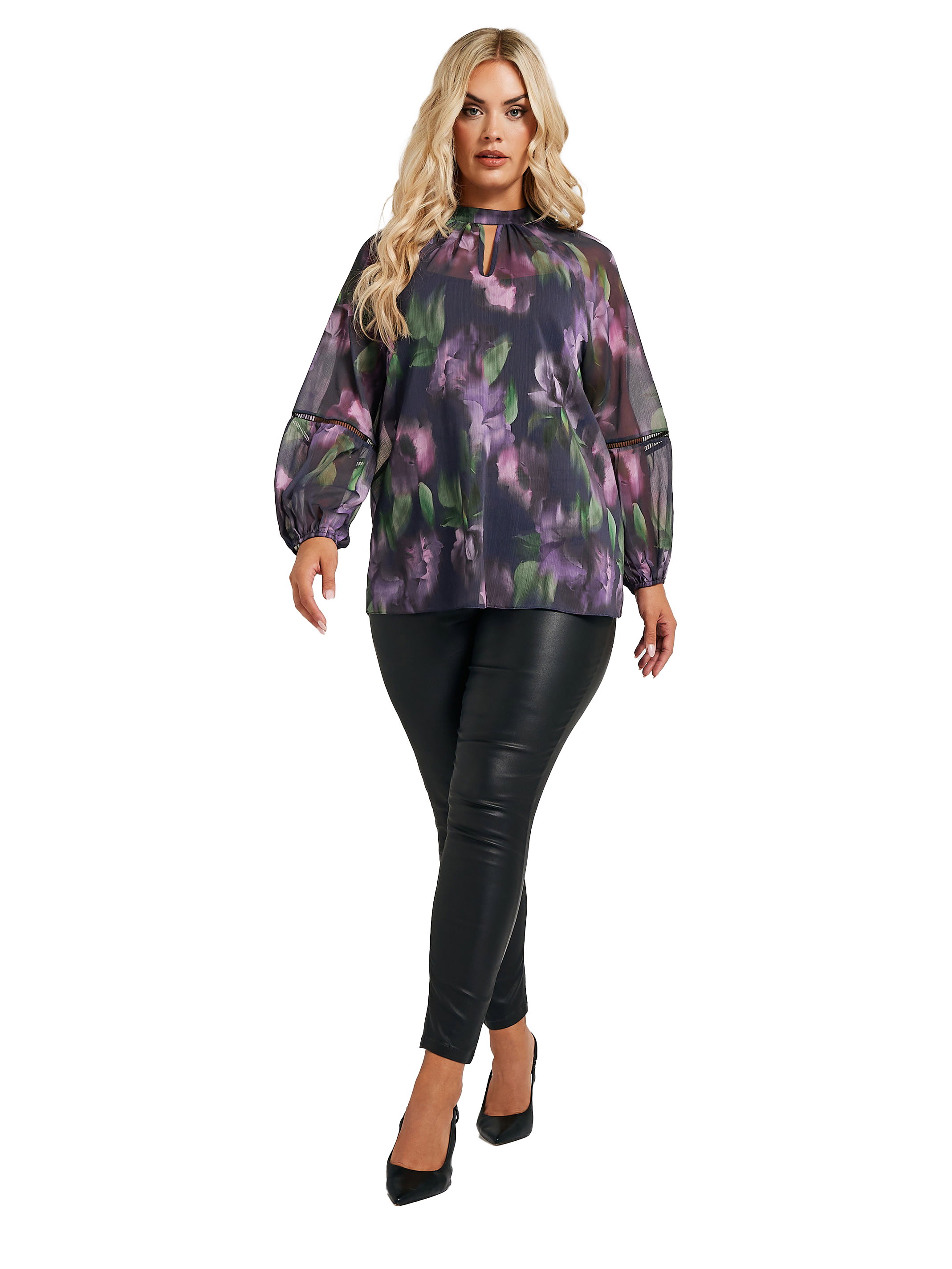 Yours London Curve Purple Floral Crochet Trim Blouse, Womens Curve & Plus Size, Yours London